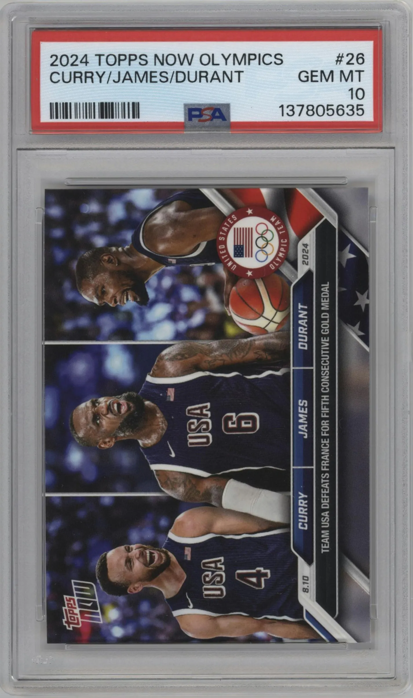 2024 Topps Now Olympics Stephen Curry/LeBron James/Kevin Durant #26 PSA 10