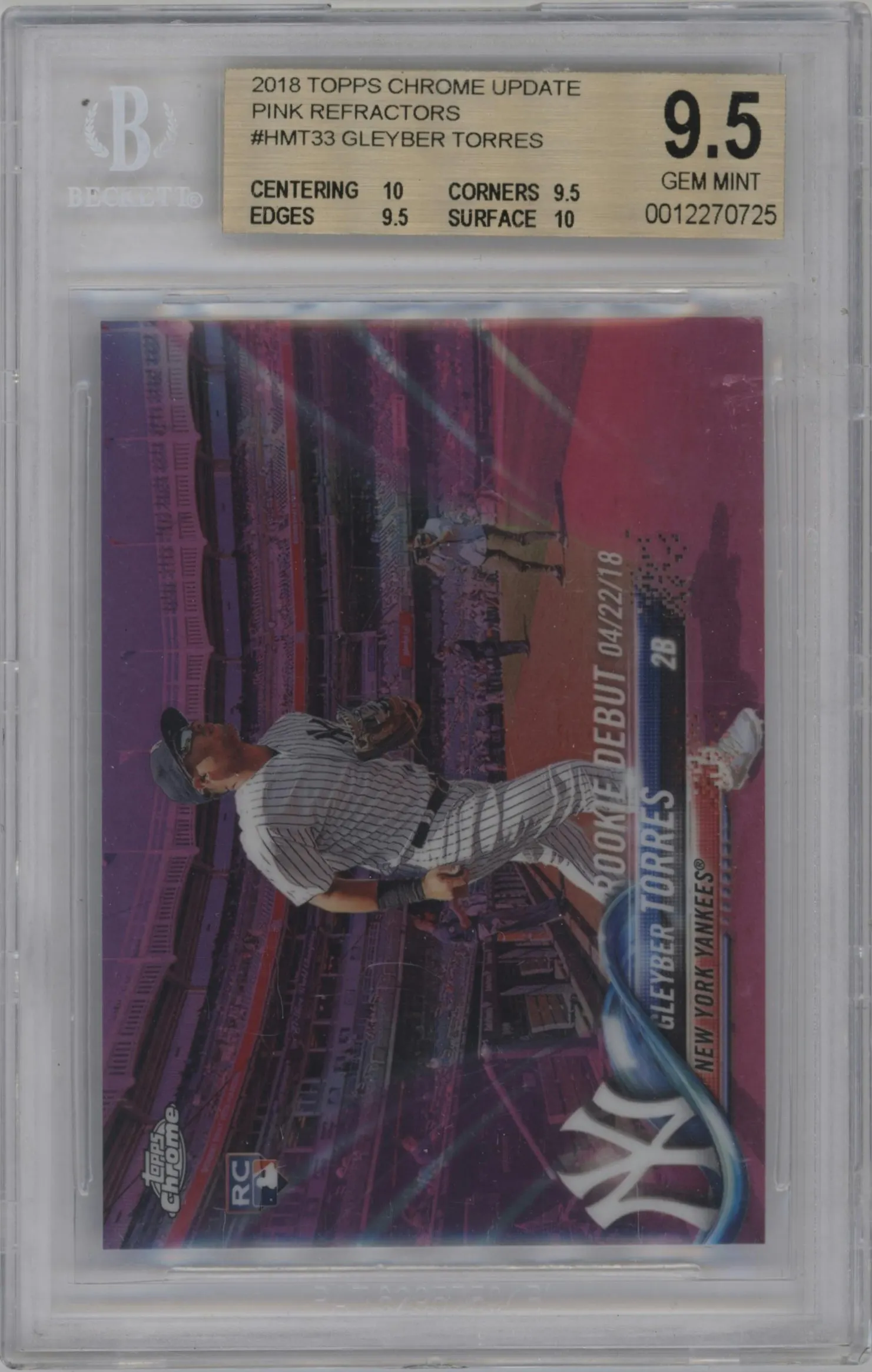 2018 Topps Chrome Update Gleyber Torres Pink Refractor #HMT33 BGS 9.5