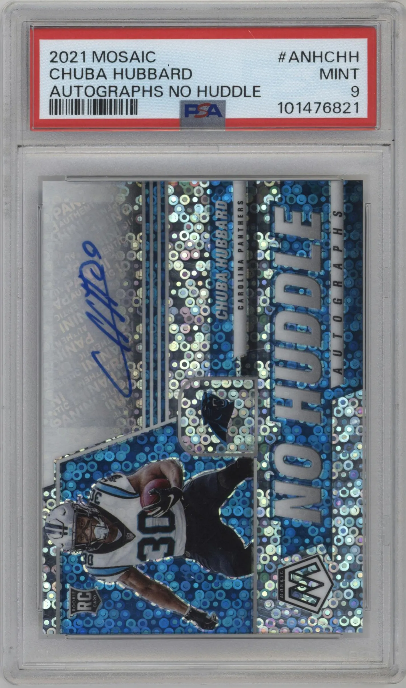 2021 Panini Mosaic No Huddle Auto Chuba Hubbard #ANH-CHH PSA 9