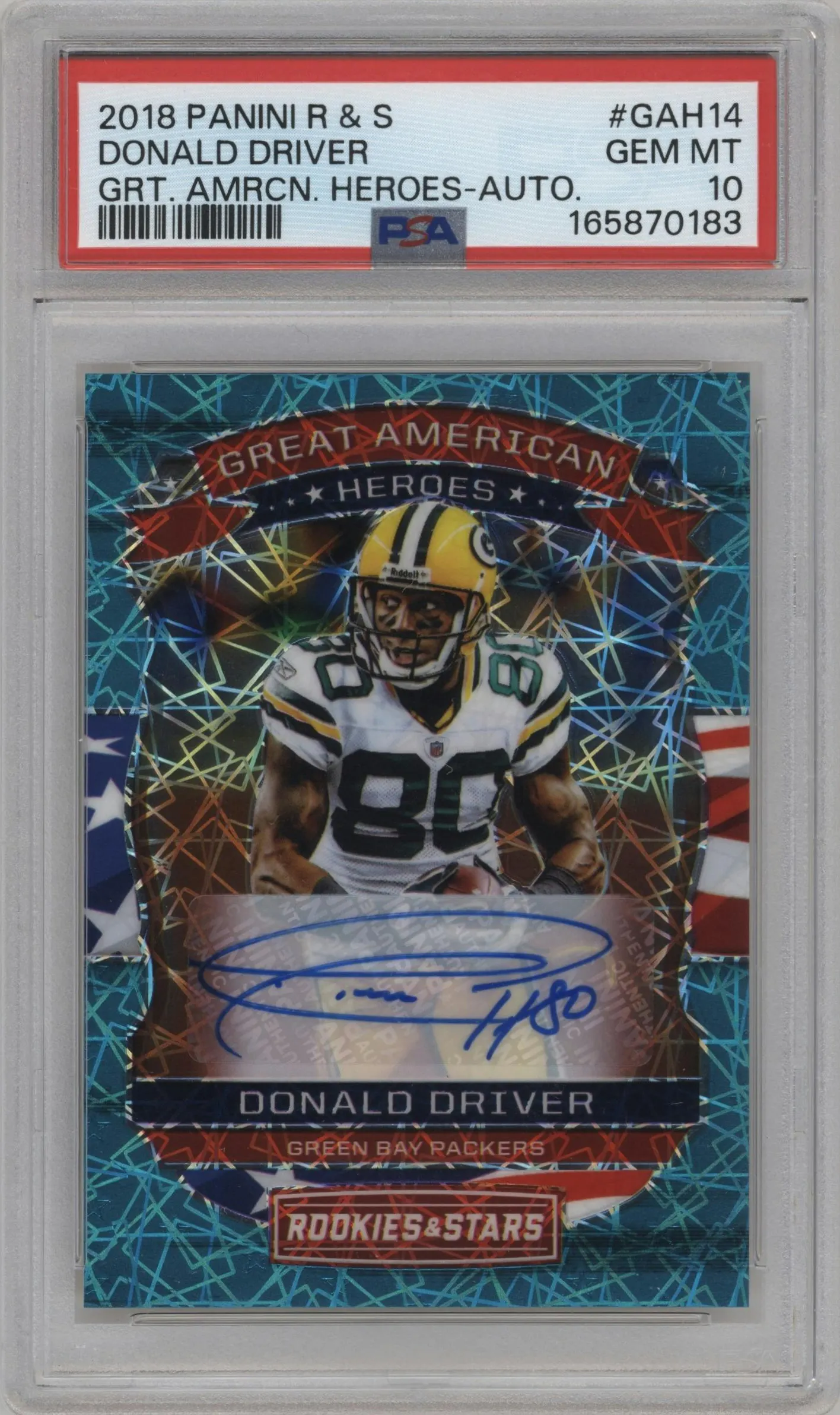 2018 Panini Rookies & Stars Great American Heroes Sig. Donald Driver #GAH-14 PSA 10