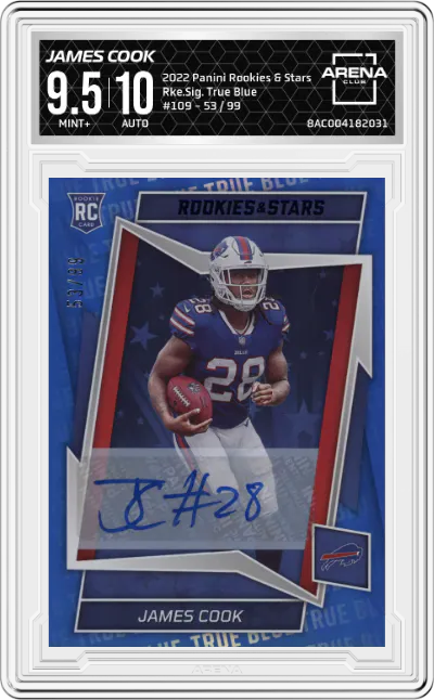 2022 Panini Rookies & Stars Rke.Sig. James Cook True Blue #109 ARENA CLUB 9.5