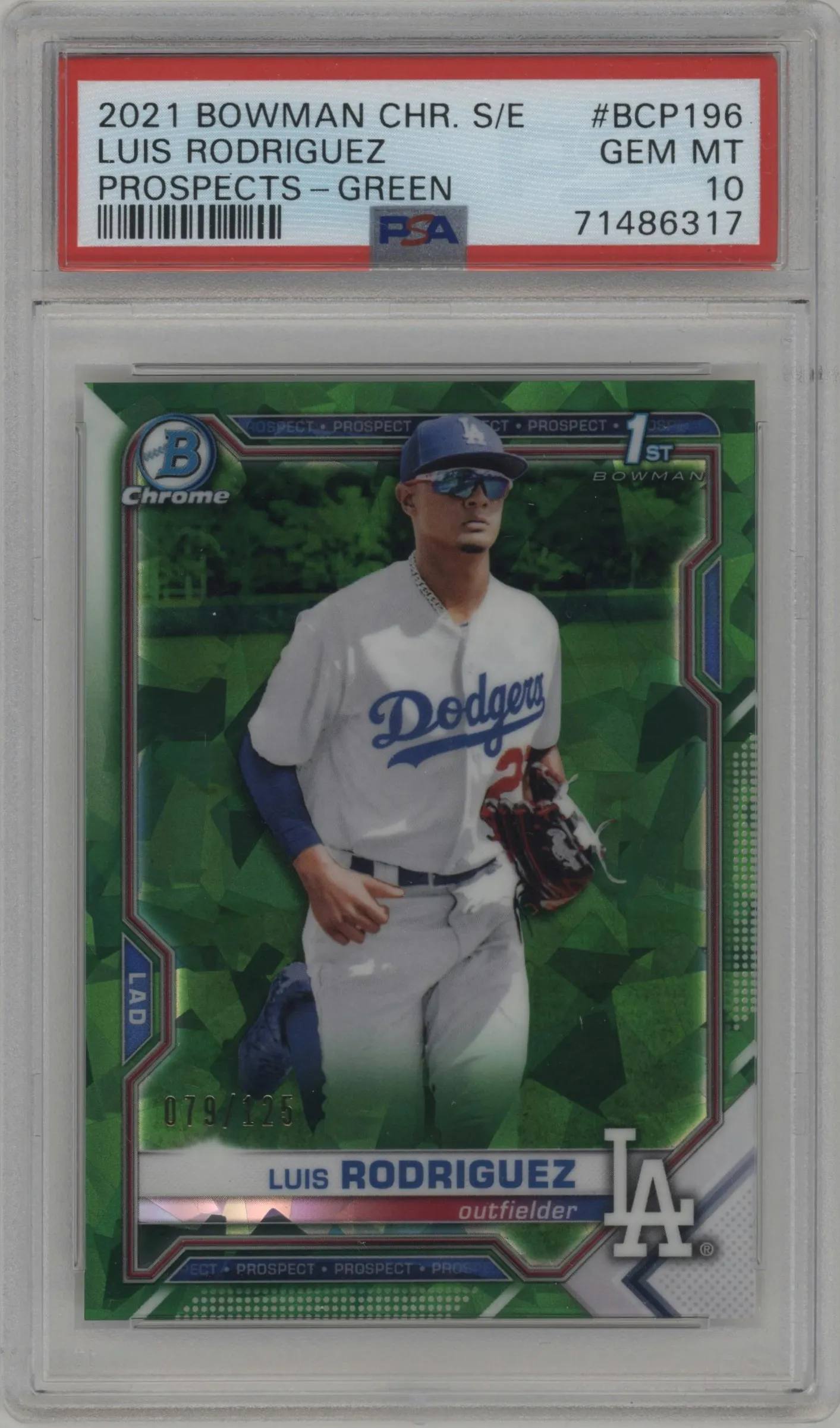 2021 Bowman Chrome Sapphire Chr.Pros. Luis Rodriguez Green #BCP-196 PSA 10