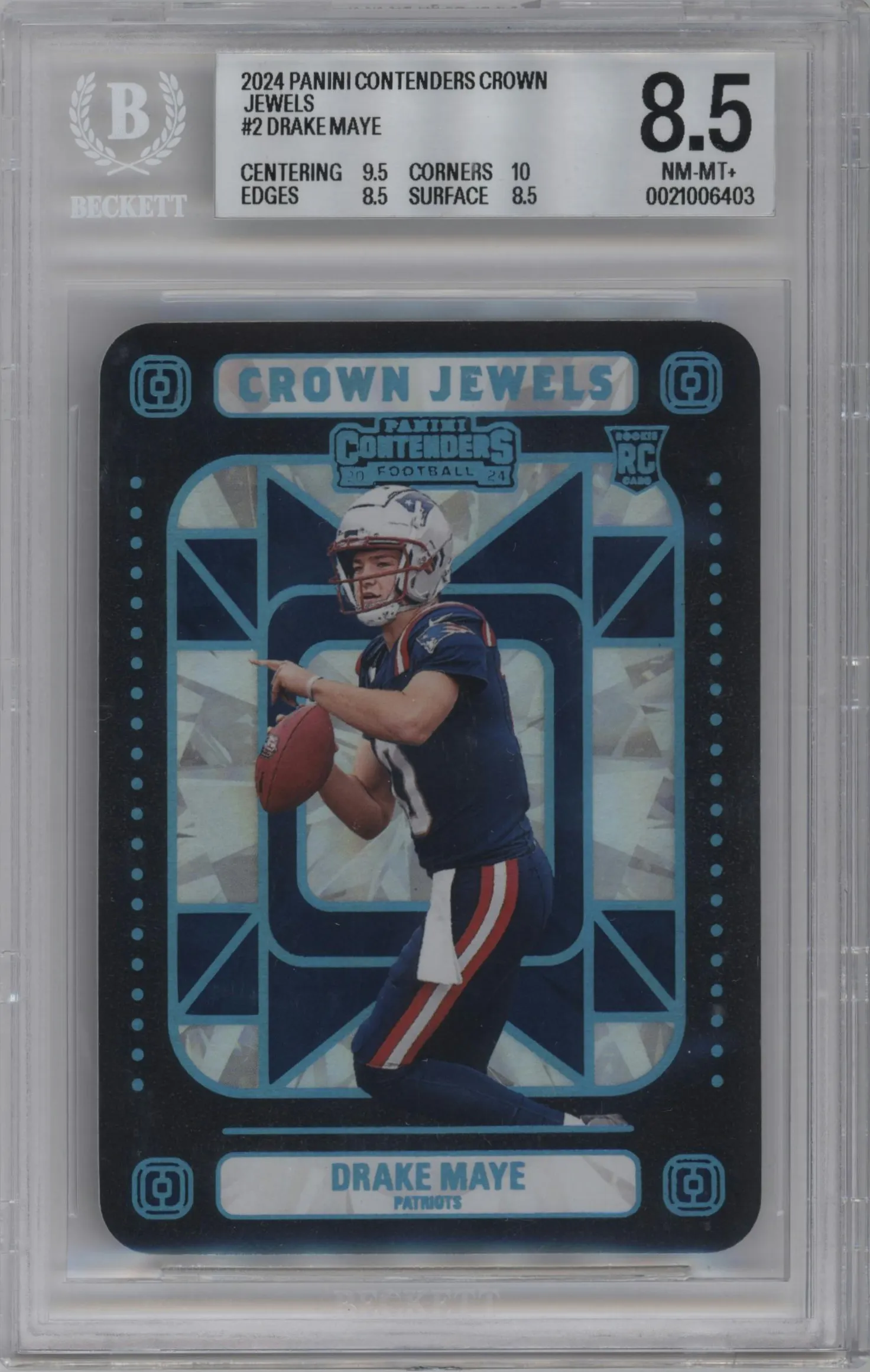 2024 Panini Contenders Crown Jewels Drake Maye #2 BGS 8.5