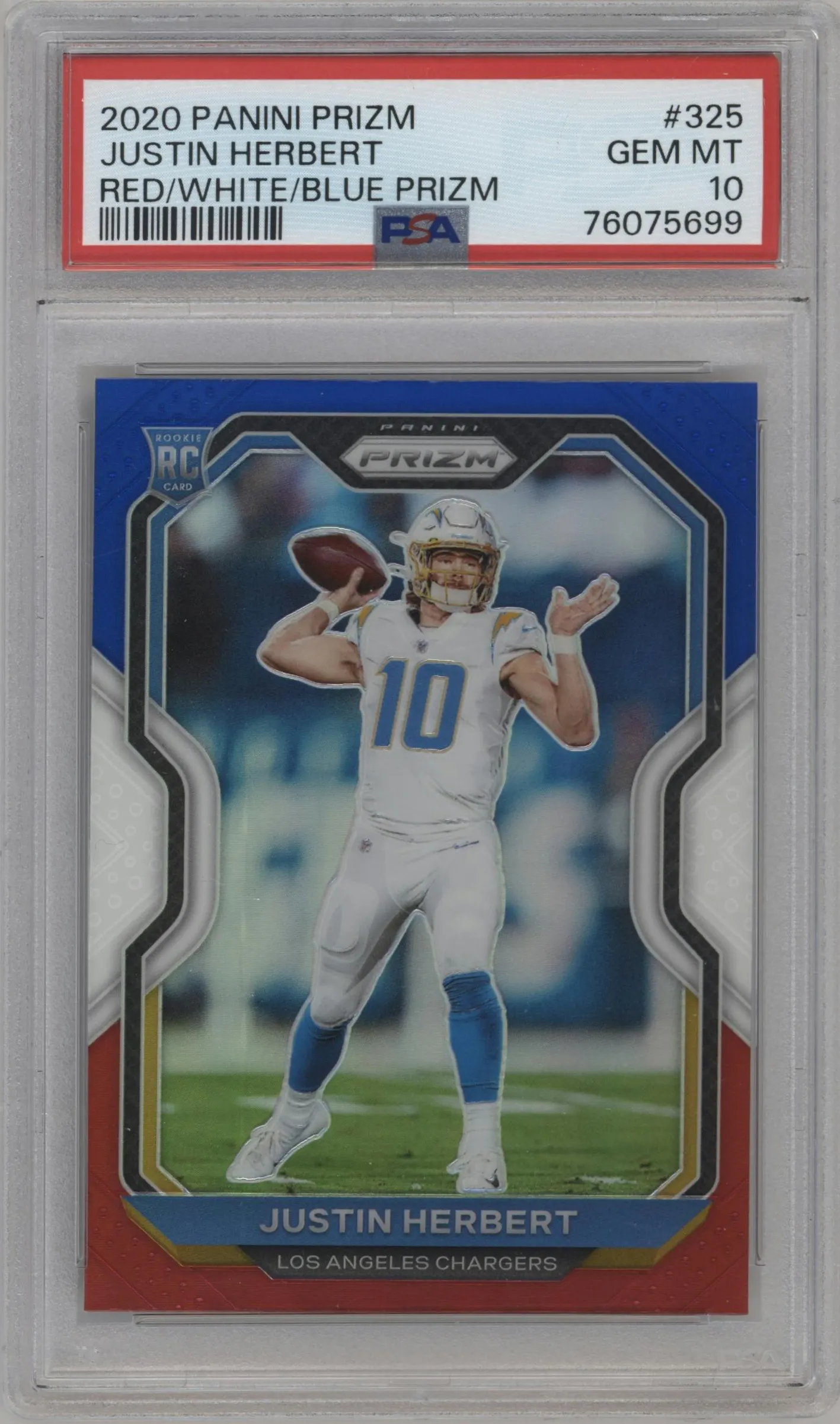2020 Panini Prizm Justin Herbert Red/White/Blue Prizm #325 PSA 10