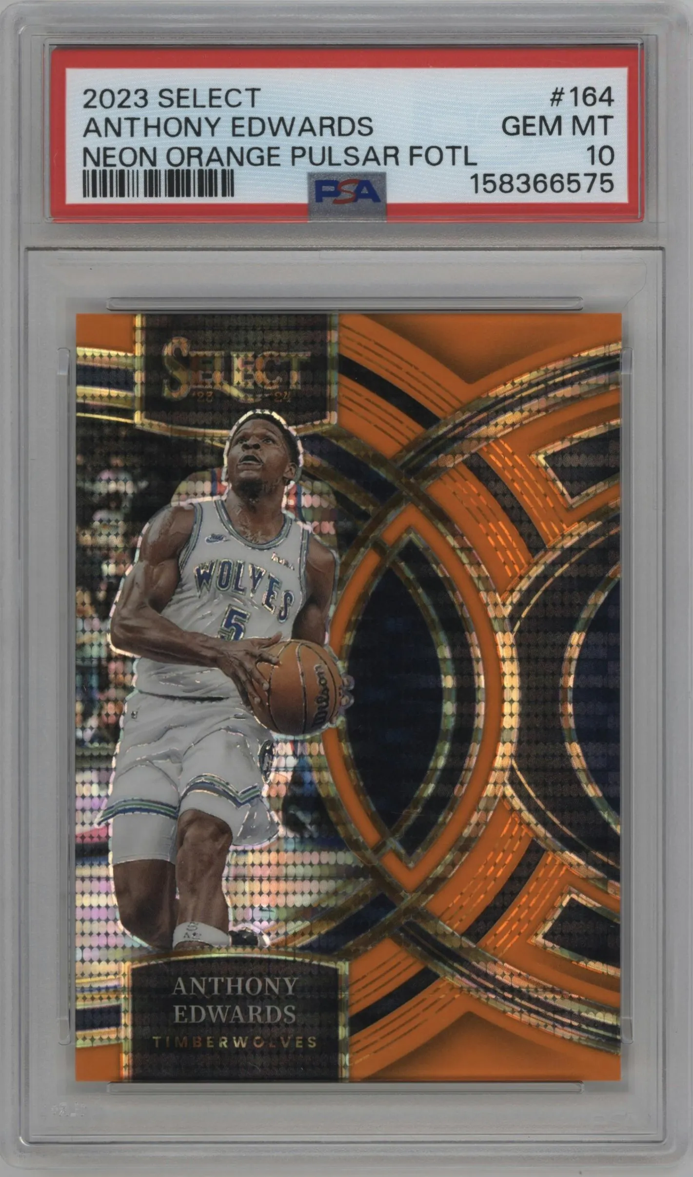 2023 Panini Select Pre.Lvl. Anthony Edwards Neon Orange Pulsar #164 PSA 10