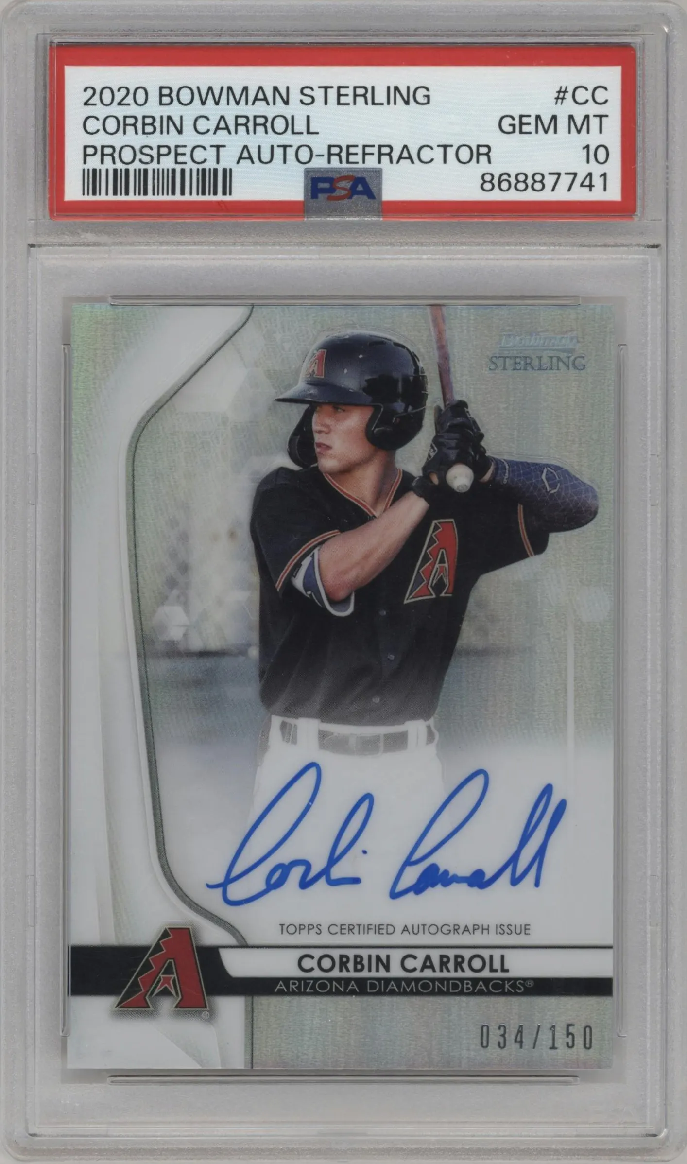 2020 Bowman Sterling Pros.Auto Corbin Carroll Refractor #BSPA-CC PSA 10