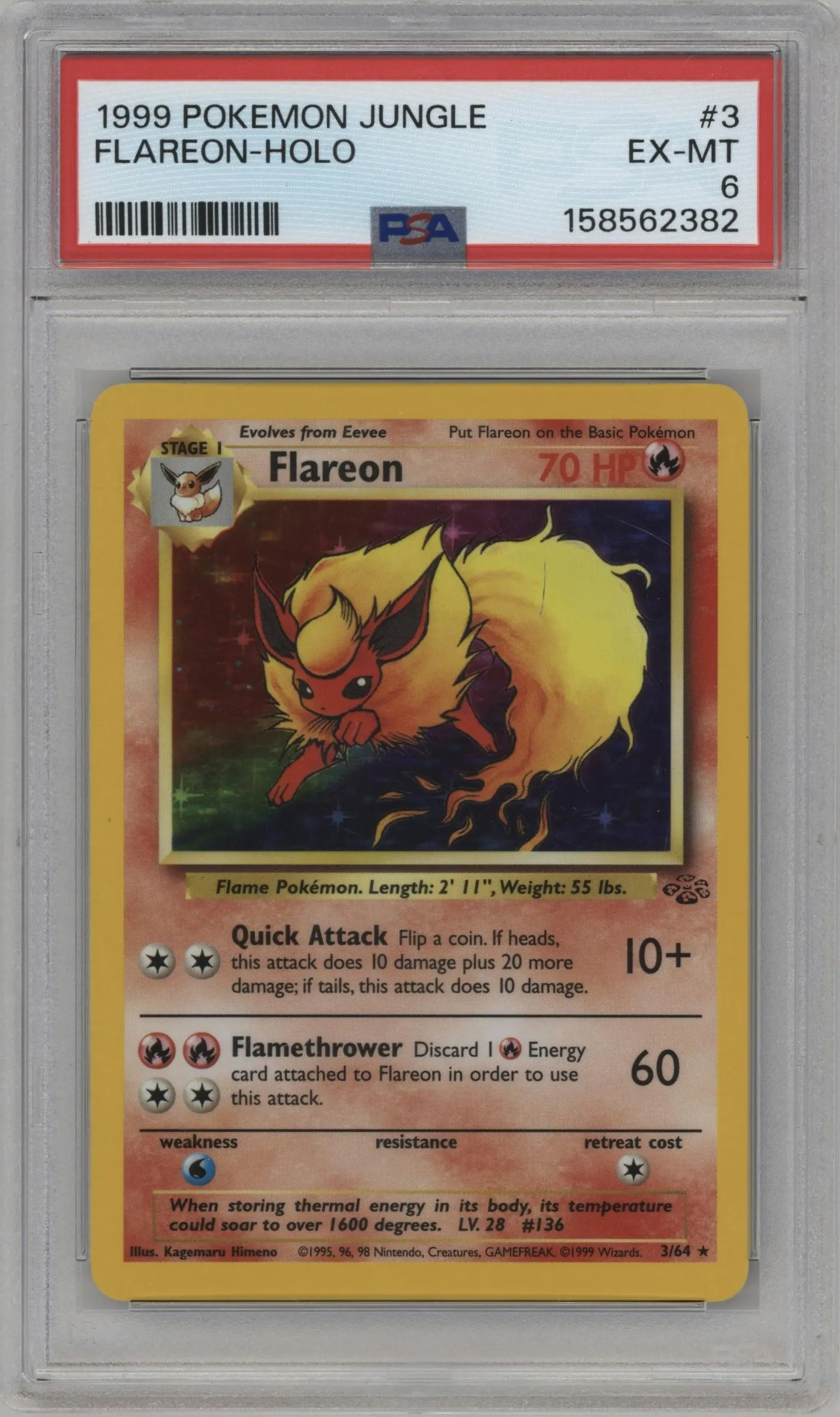 1999 Pokemon Jungle Flareon #3 PSA 6