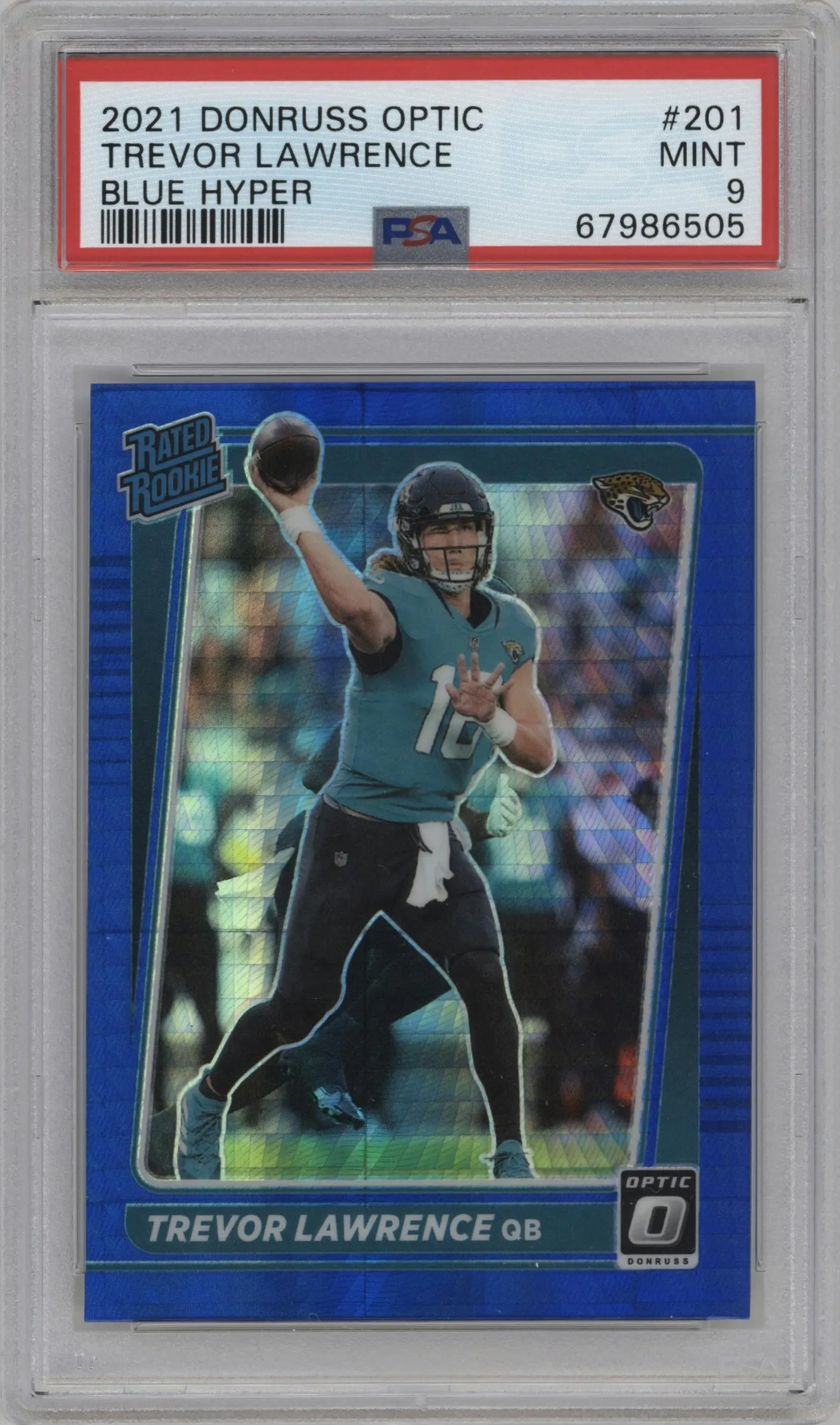 2021 Panini Donruss Optic Rated Rookie Trevor Lawrence Hyper Blue #201 PSA 9