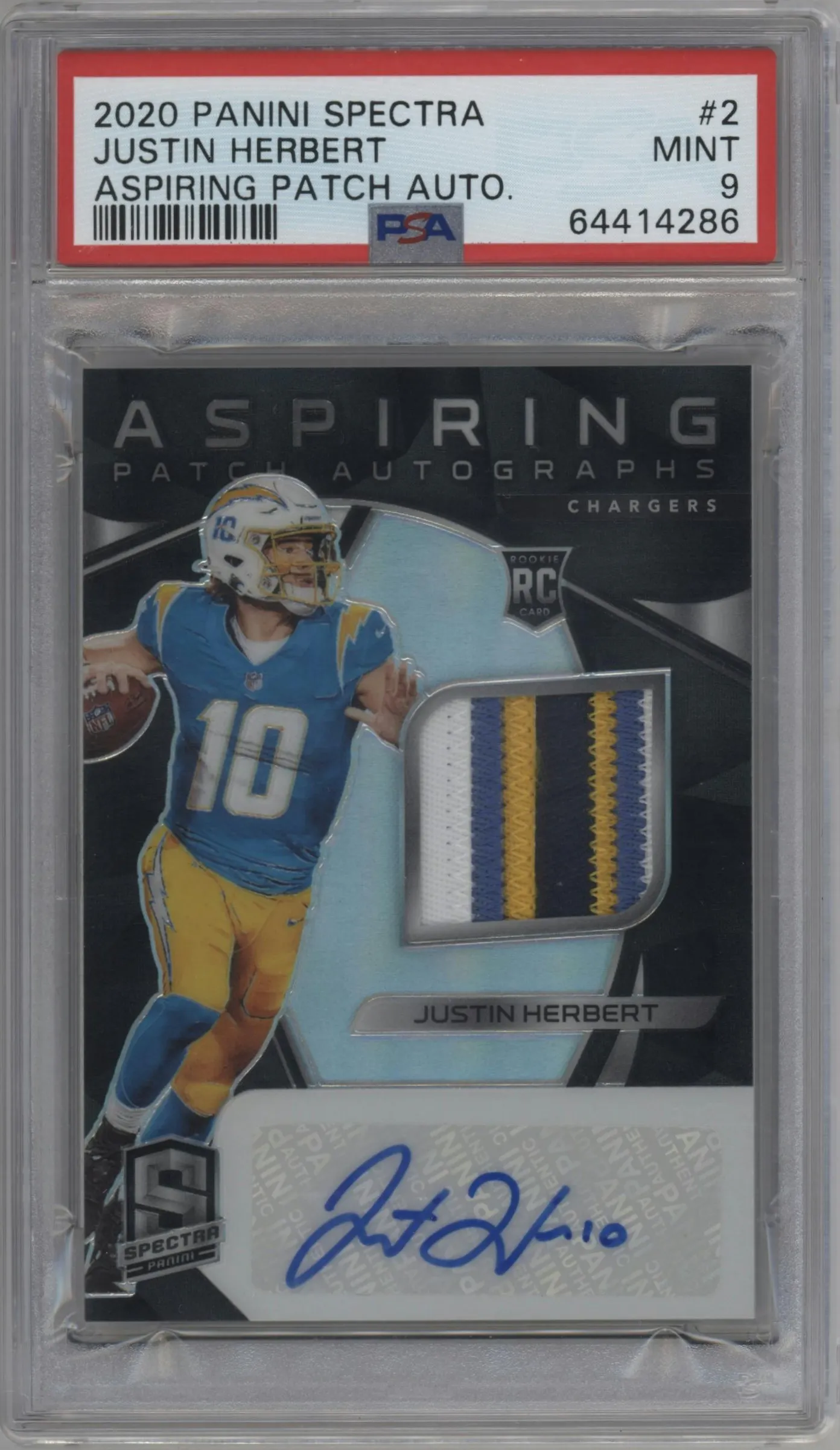 2020 Panini Spectra Asp.Ptch.Au. Justin Herbert #2 PSA 9