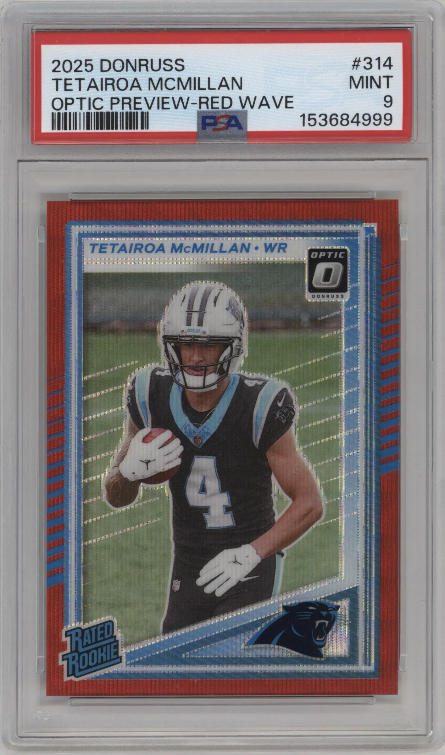 2025 Panini Donruss Opt.Rtd.Rke.Prev. Tetairoa McMillan Red Wave #314 PSA 9
