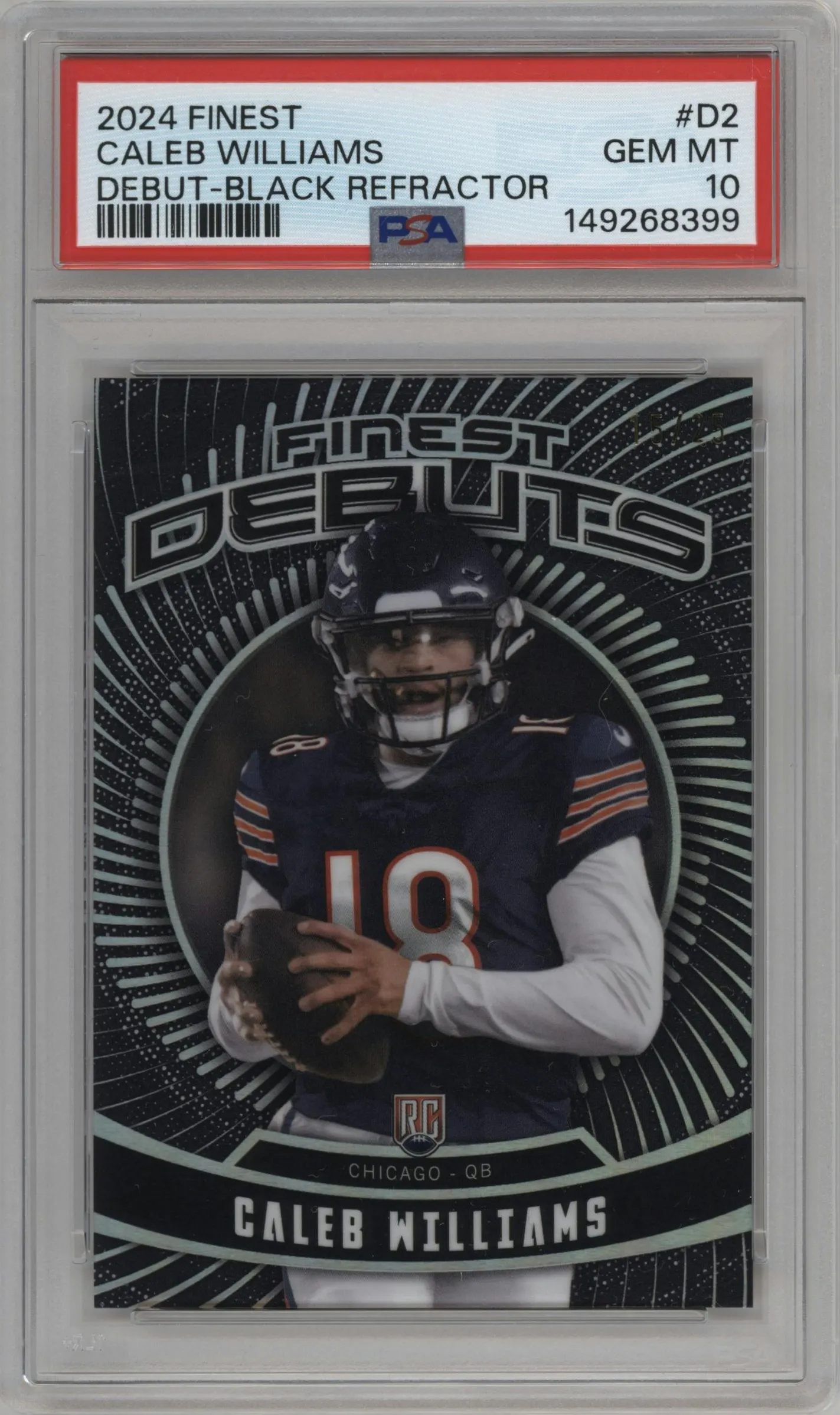 2024 Finest Debut Caleb Williams Black Refractor #D-2 PSA 10
