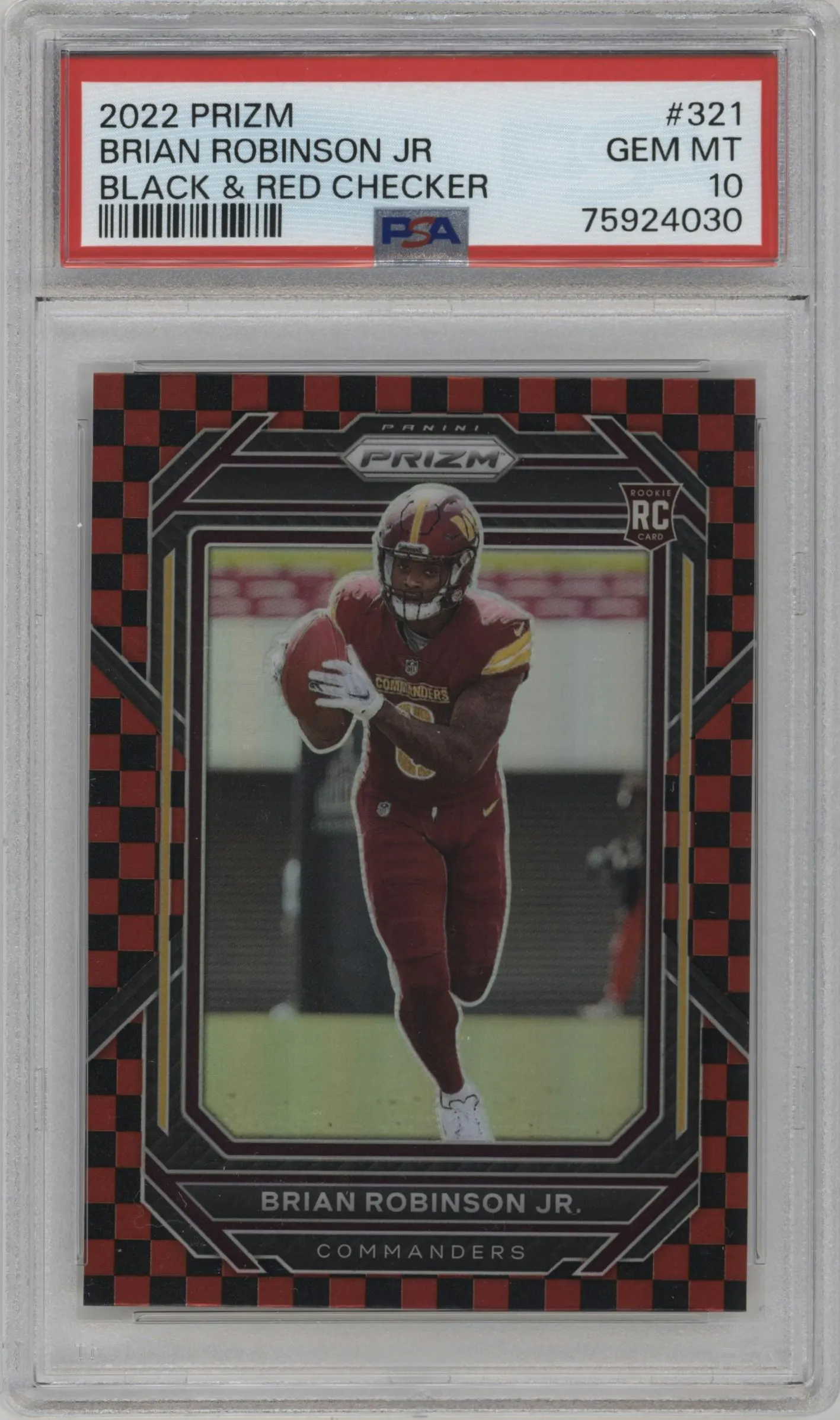 2022 Panini Prizm Brian Robinson Jr. Black & Red Checker PSA 10