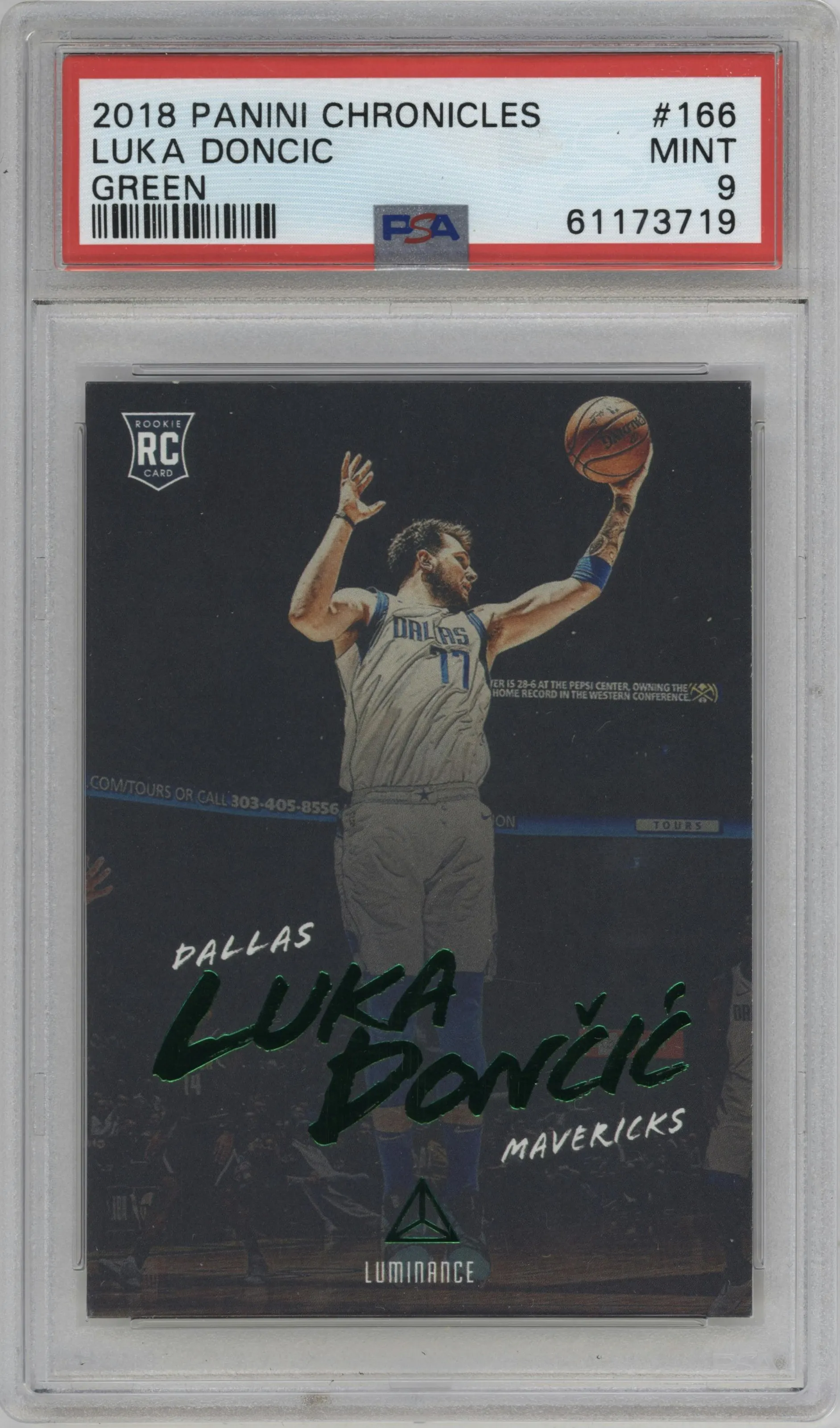 2018 Panini Chronicles Luminance Luka Doncic Green #166 PSA 9