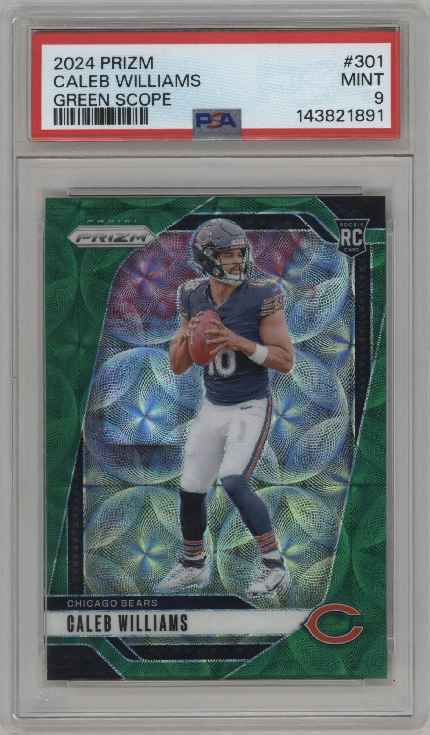2024 Panini Prizm Caleb Williams Green Scope #301 PSA 9