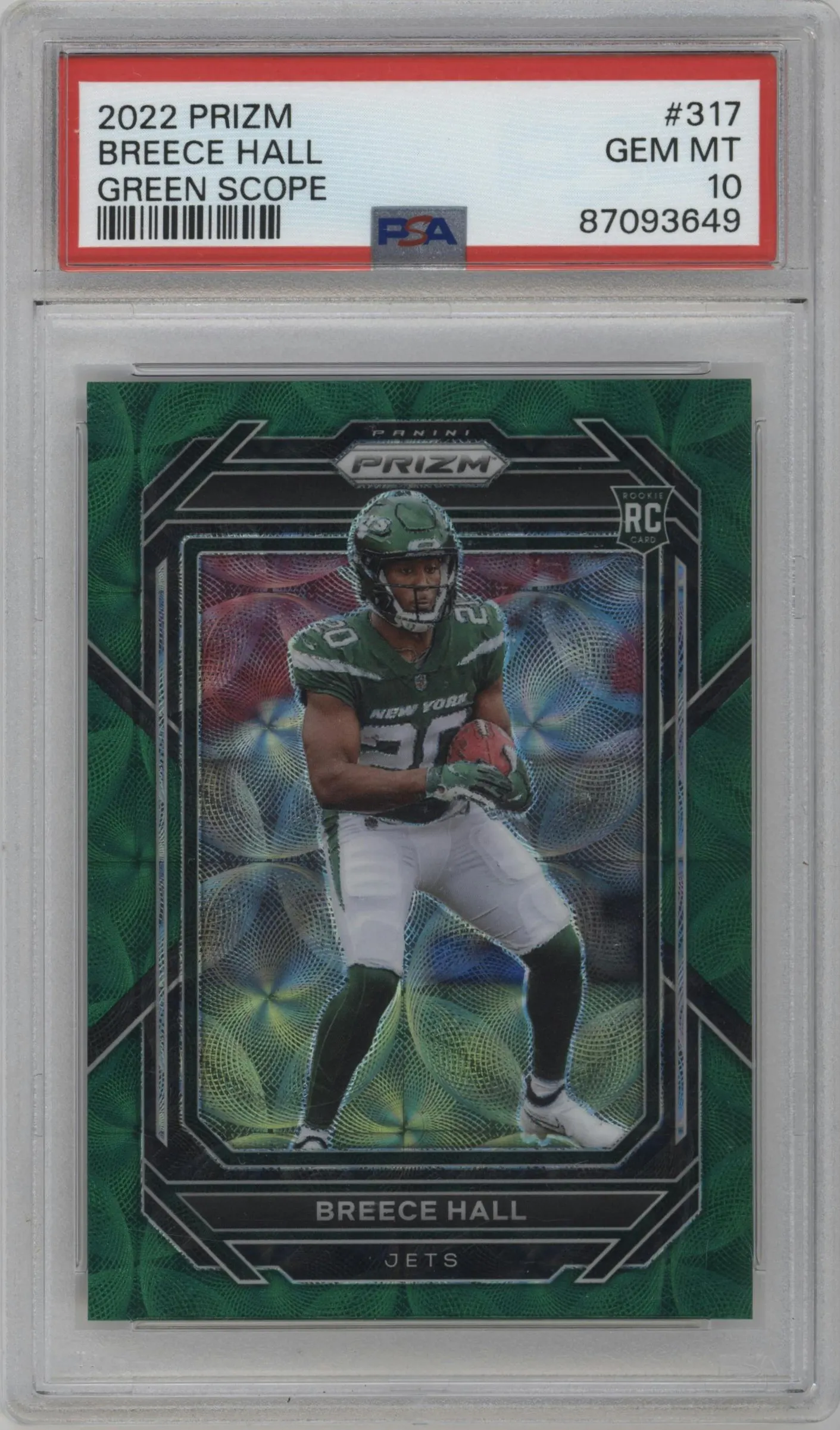 2022 Panini Prizm Breece Hall Green Scope #317 PSA 10