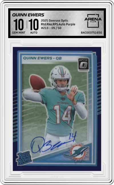 2025 Donruss Optic Rtd.Rke.RPS.Auto Quinn Ewers Purple #213 ARENA CLUB 10