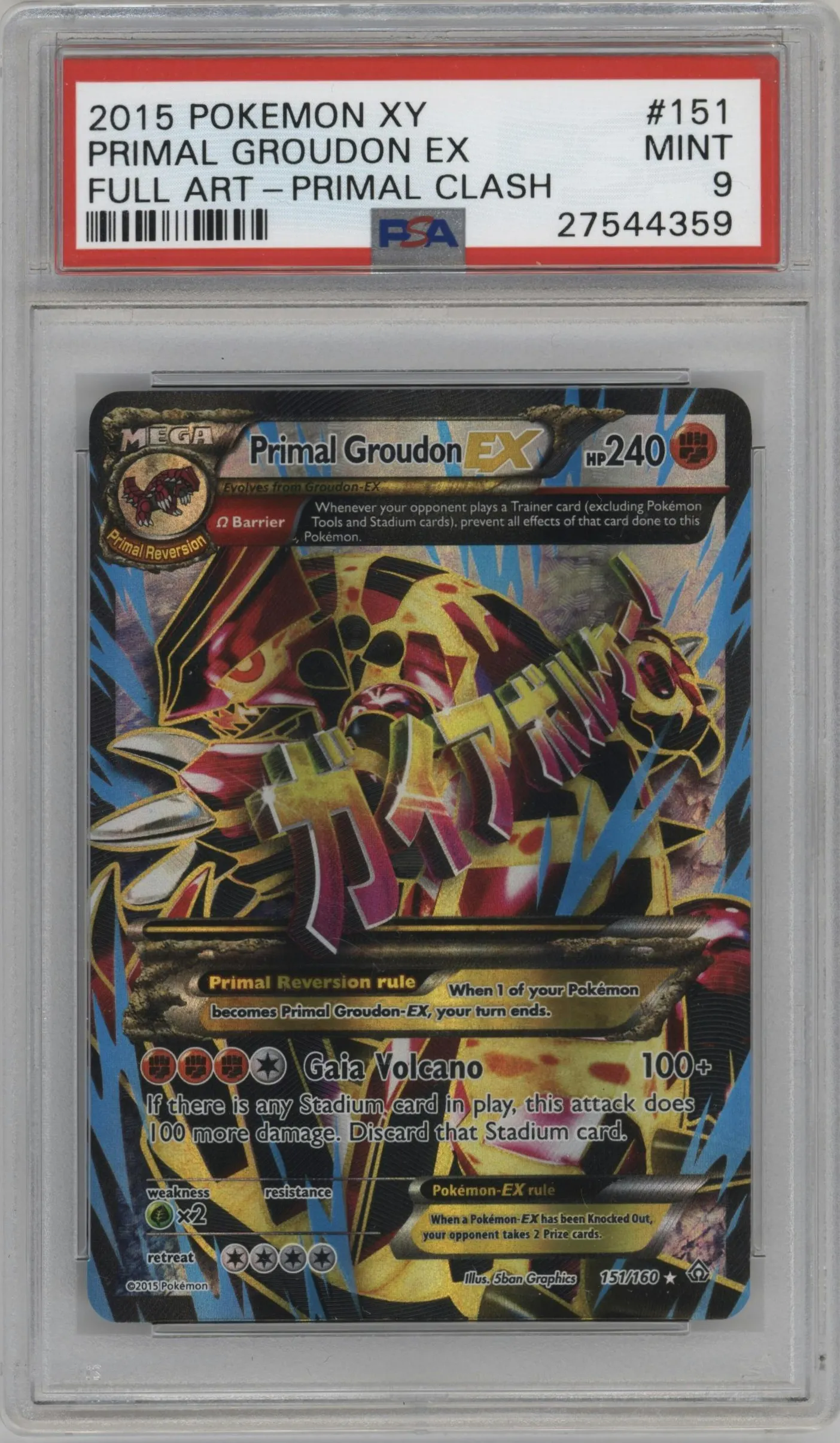 2015 Pokemon XY Primal Clash Primal Groudon EX #151 PSA 9