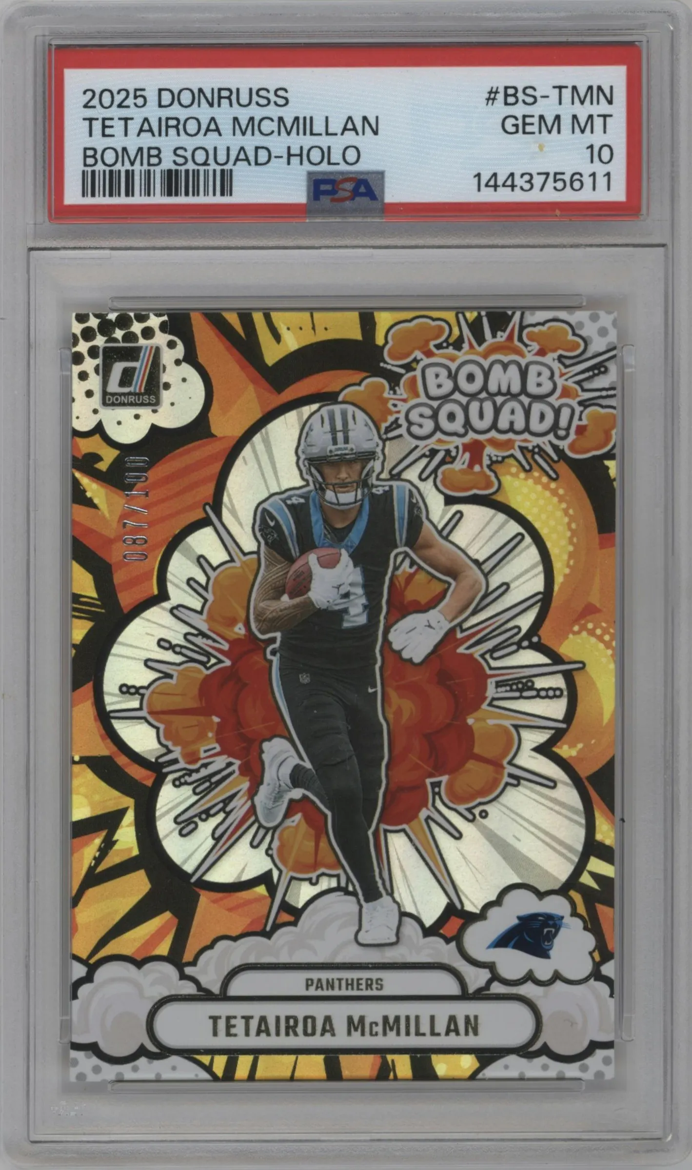 2025 Panini Donruss Bomb Squad Tetairoa McMillan Holo #BS-TMN PSA 10