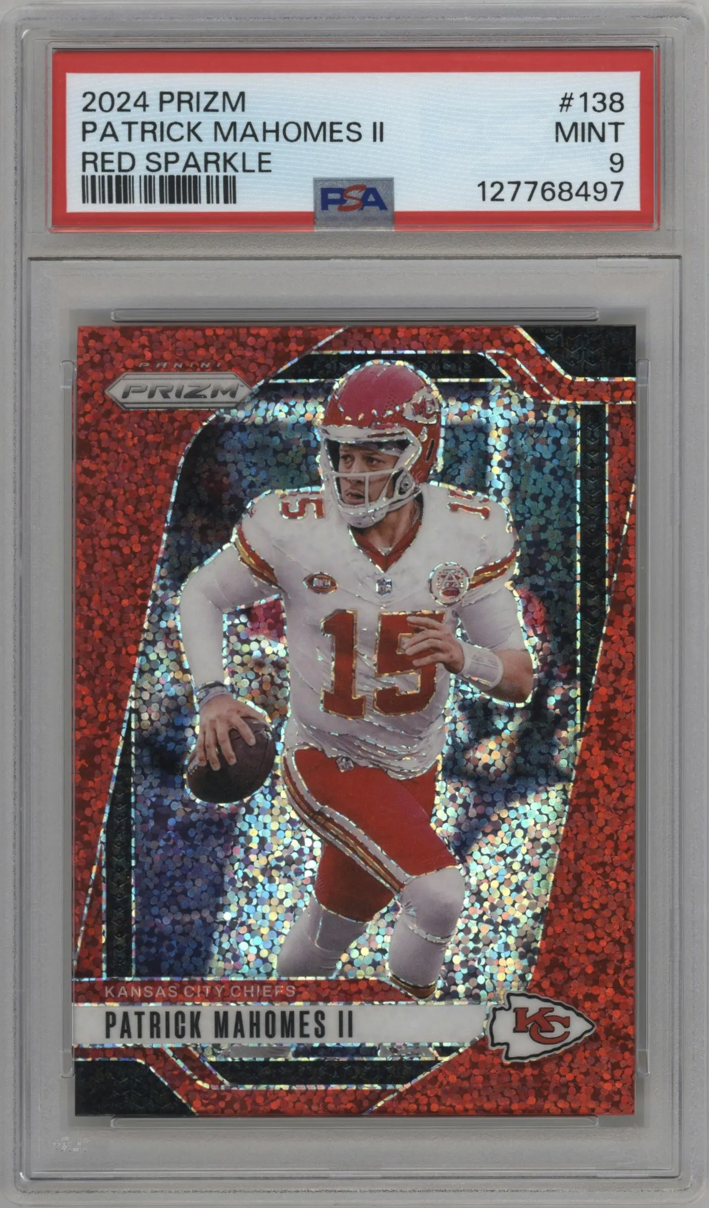 2024 Panini Prizm Patrick Mahomes II Red Sparkle #138 PSA 9