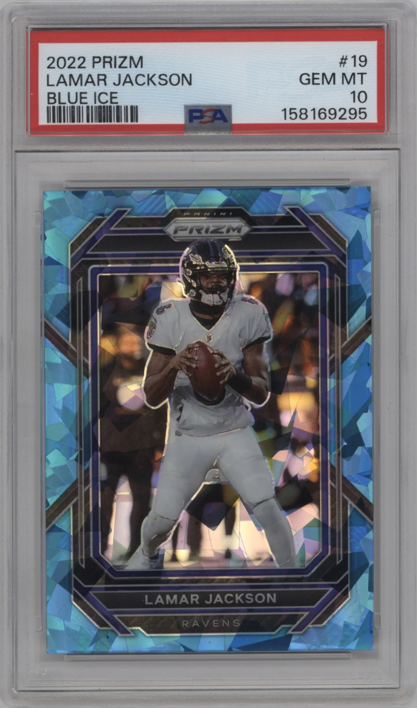 2022 Panini Prizm Lamar Jackson Blue Ice #19 PSA 10