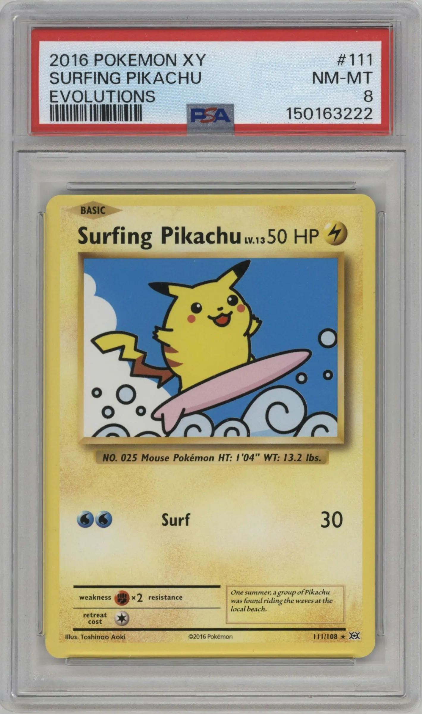 2016 Pokemon XY Evolutions Surfing Pikachu #111 PSA 8