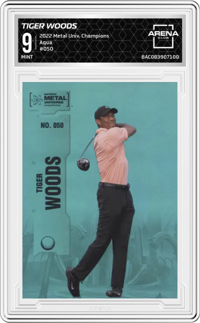 2022 Skybox Metal Universe Champions Multi-Sport Tiger Woods Aqua #050 ARENA CLUB 9