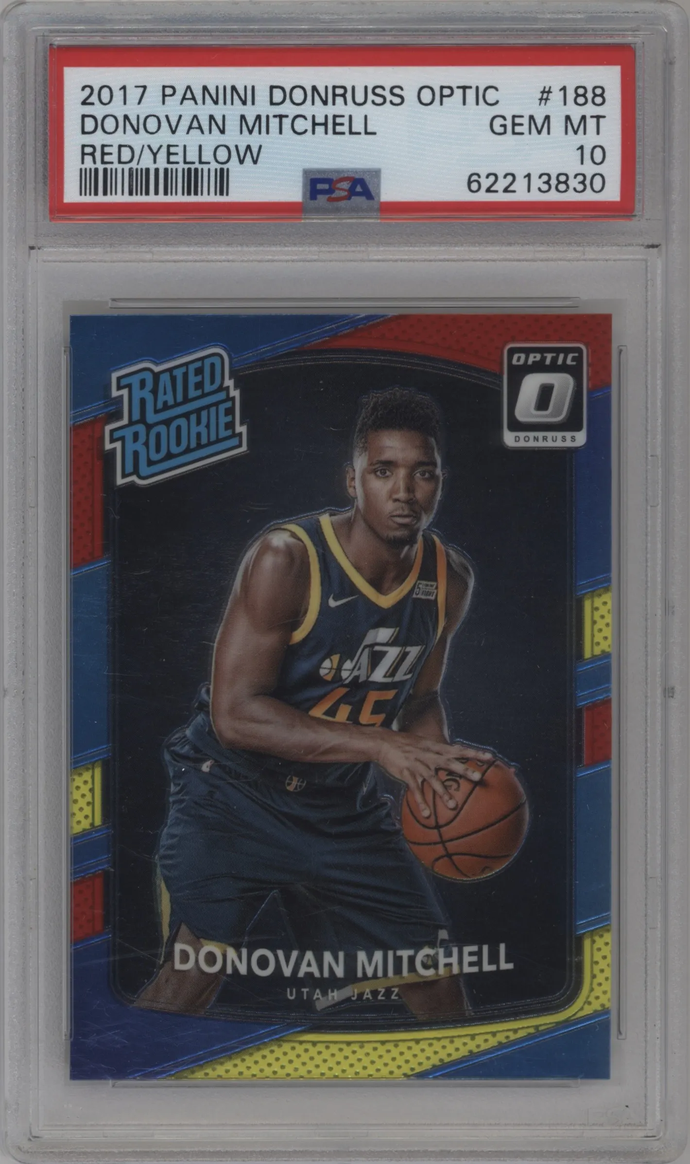 2017 Panini Donruss Optic Rated Rookie Donovan Mitchell Red/Yellow PSA 10