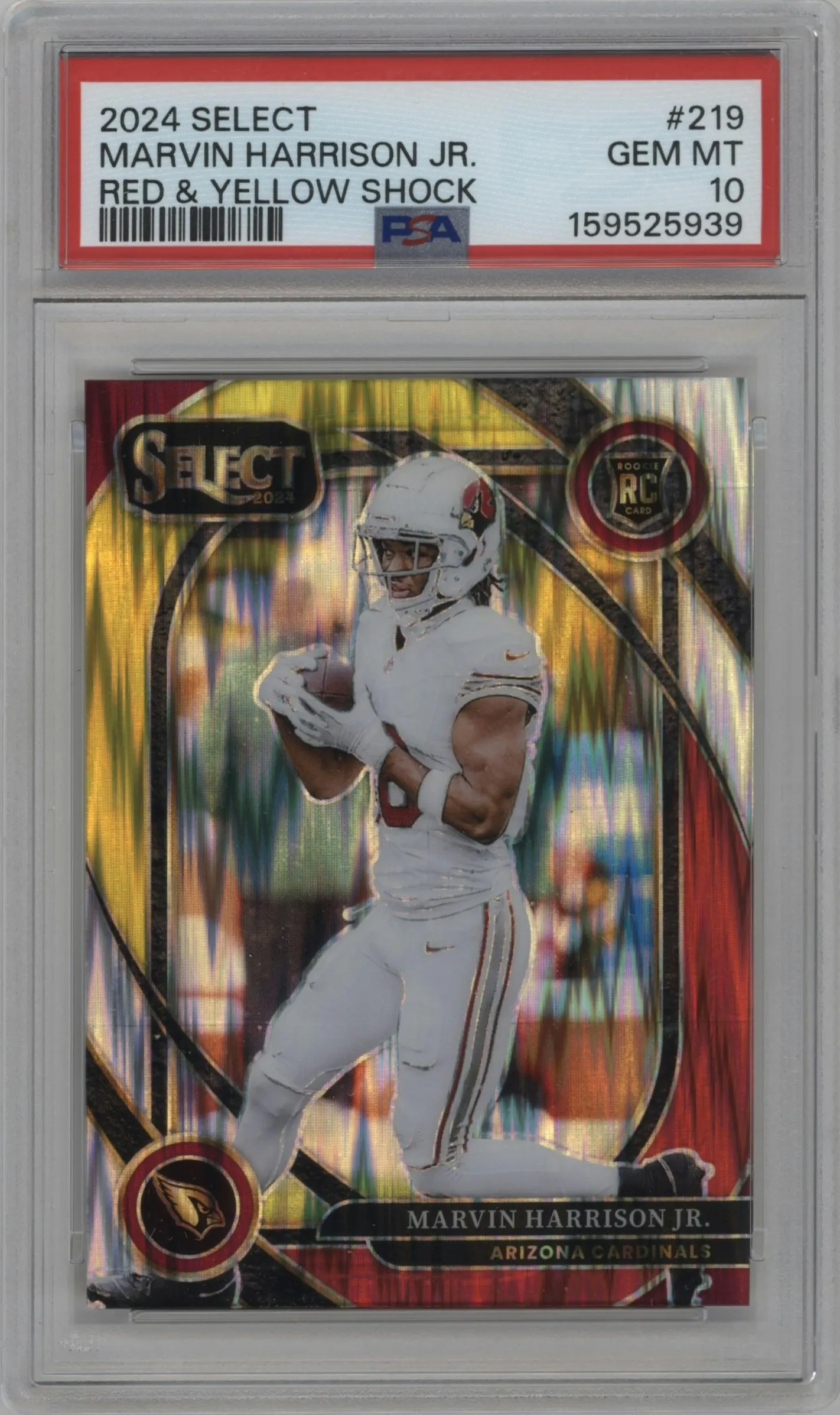 2024 Panini Select Club Lvl. Marvin Harrison Jr. Red & Yellow Shock #219 PSA 10
