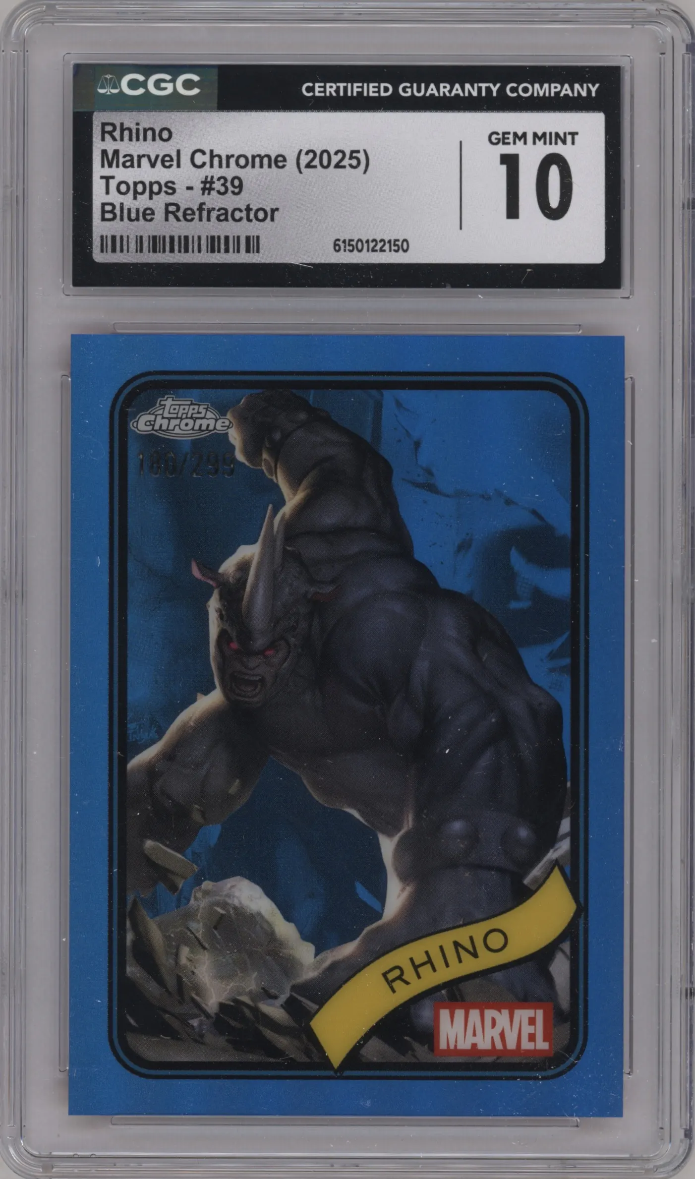 2025 Topps Chrome Marvel Rhino Blue Refractor #39 CGC 10
