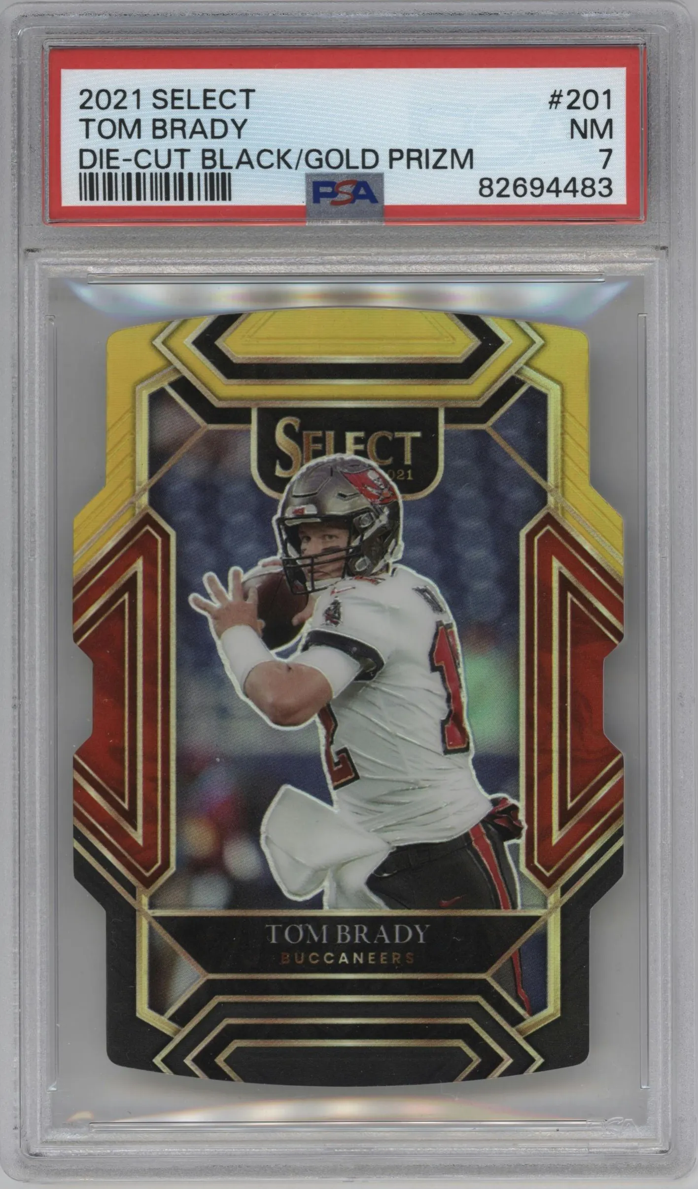 2021 Panini Select Club Lvl. Tom Brady Die-Cut Black/Gold #201 PSA 7