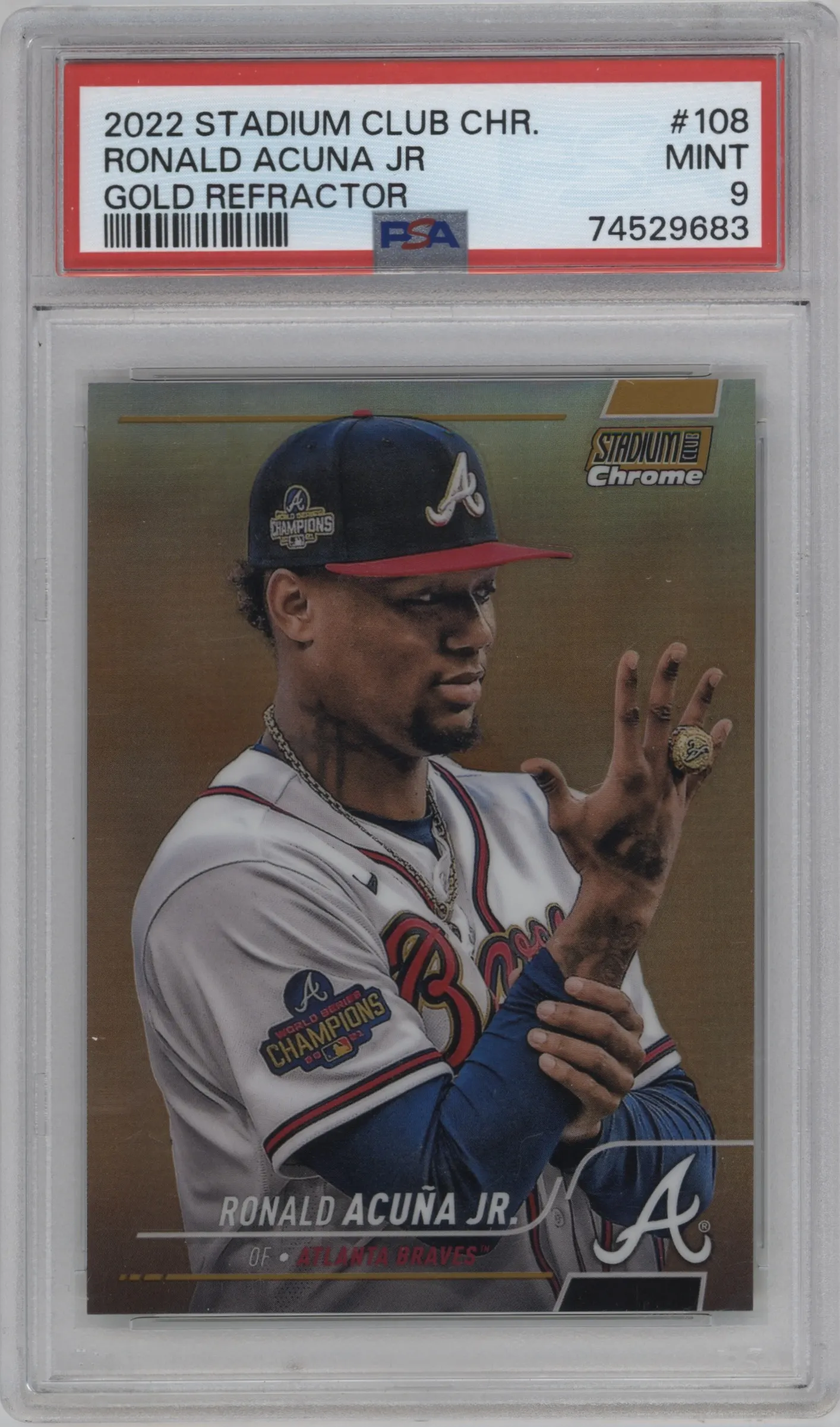 2022 Stadium Club Chrome Ronald Acuna Jr. Gold Refractor #108 PSA 9