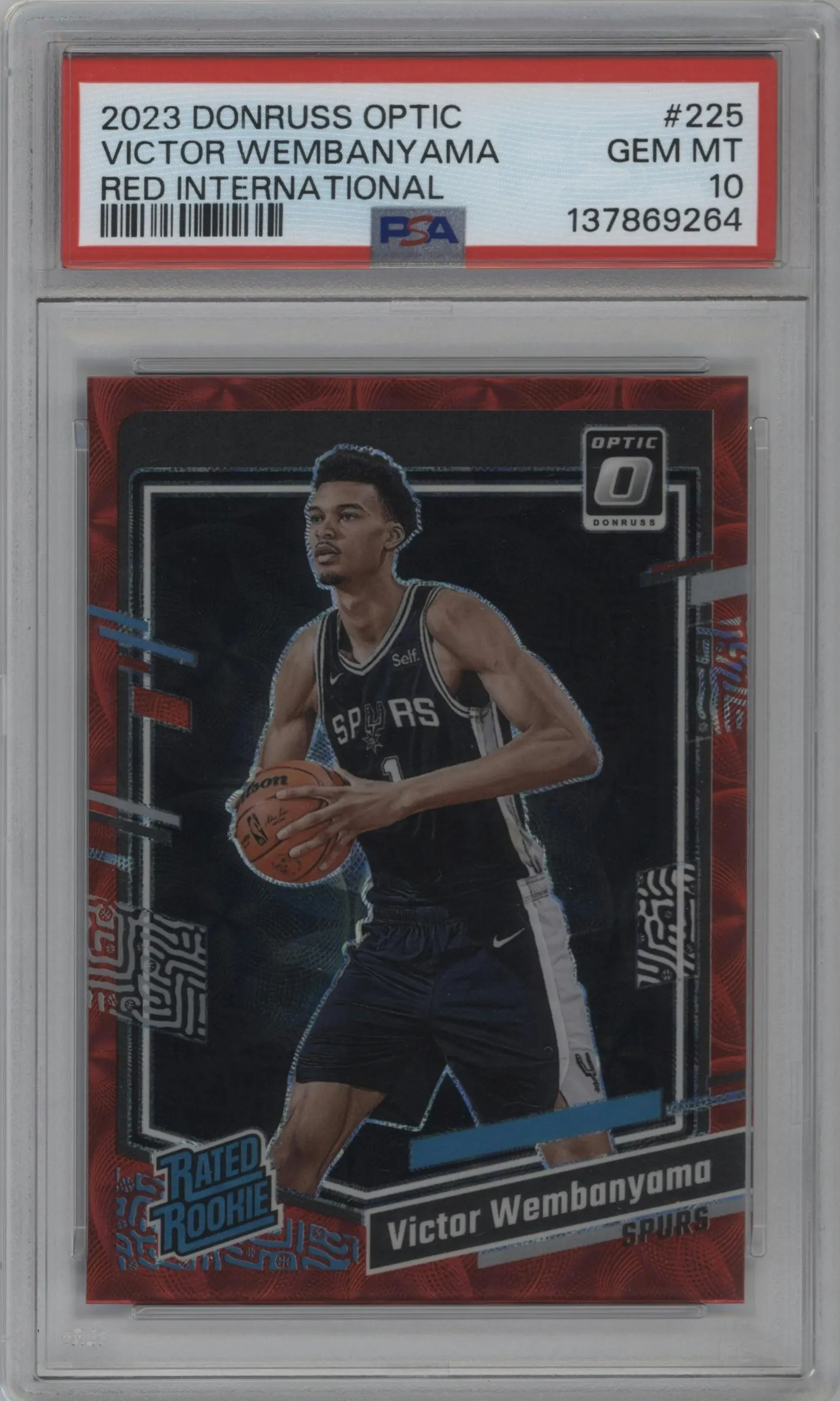 2023 Donruss Optic Rated Rookie Victor Wembanyama Red International #225 PSA 10