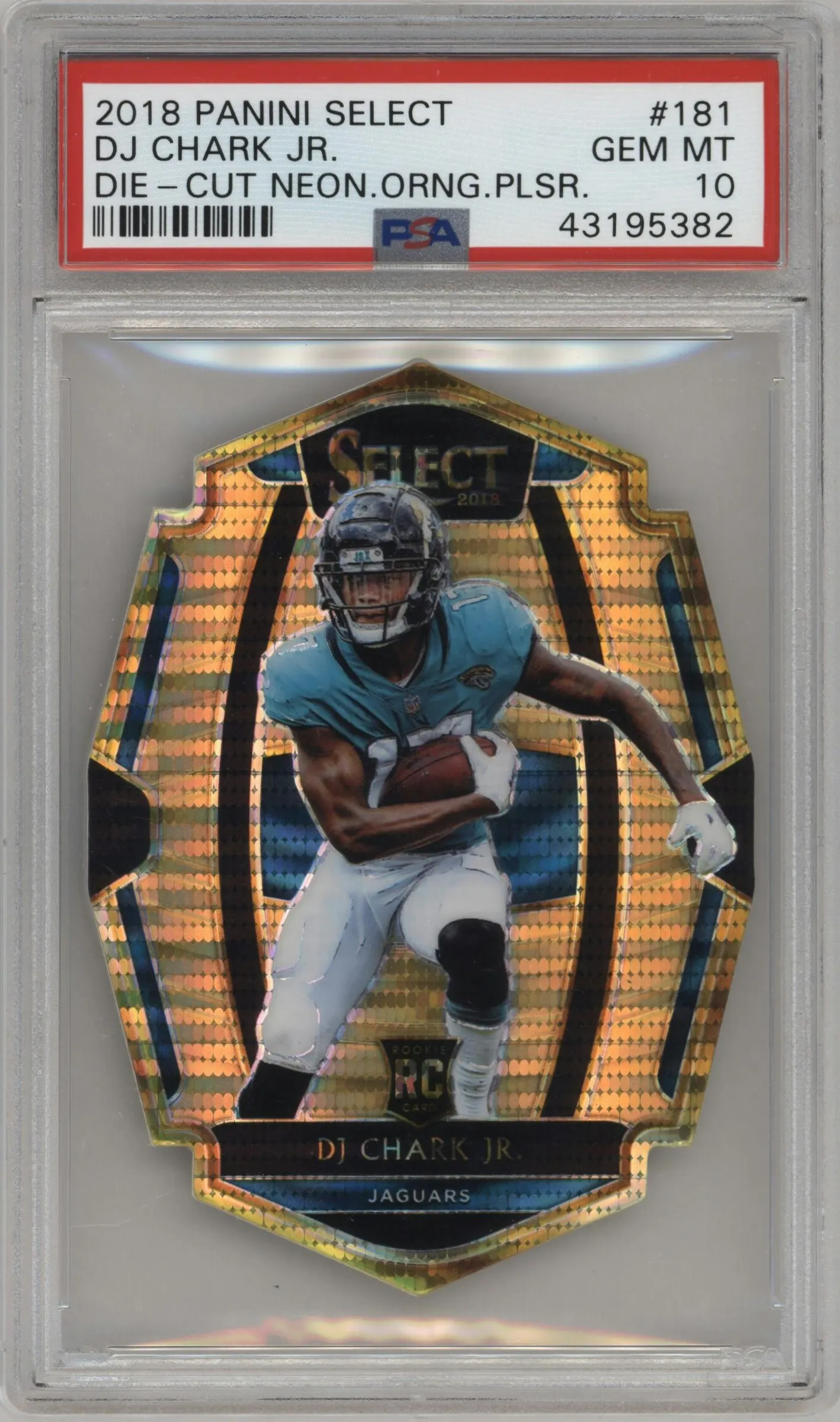 2018 Panini Select Pre.Lvl. DJ Chark Jr. Die-Cut Prizm Neon Orange Pulsar FOTL #181 PSA 10