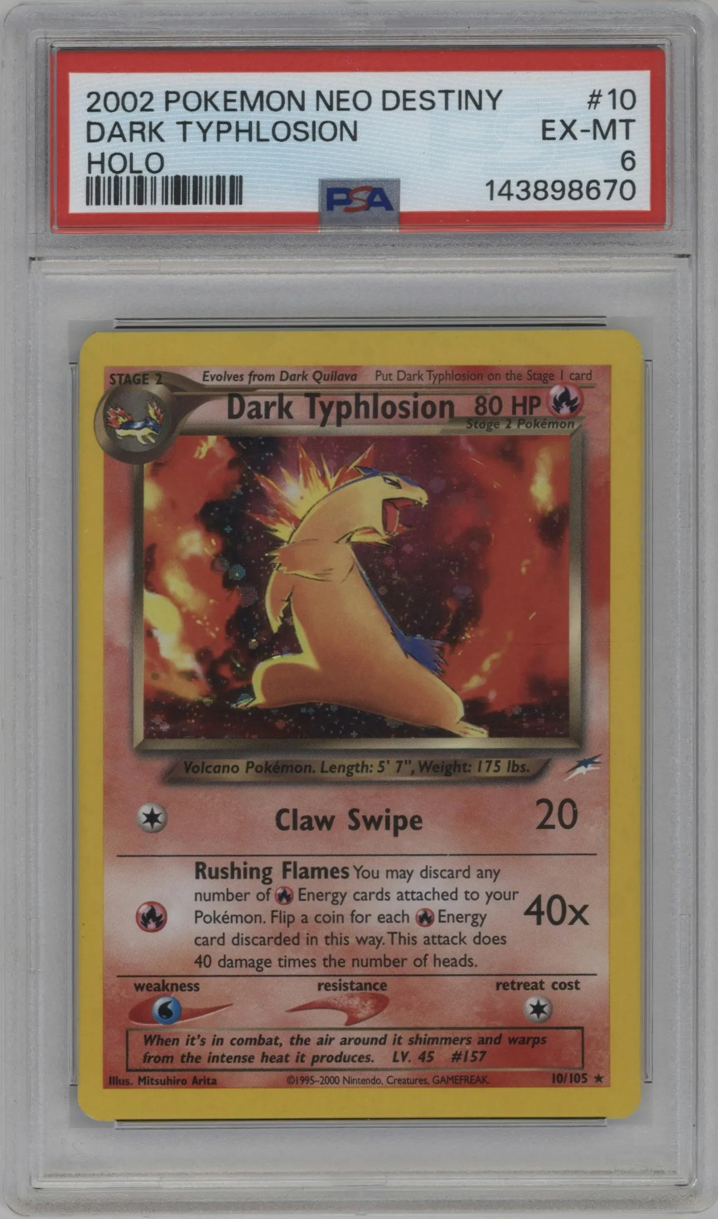 2002 Pokemon Neo Genesis Neo Destiny Dark Typhlosion #10 PSA 6