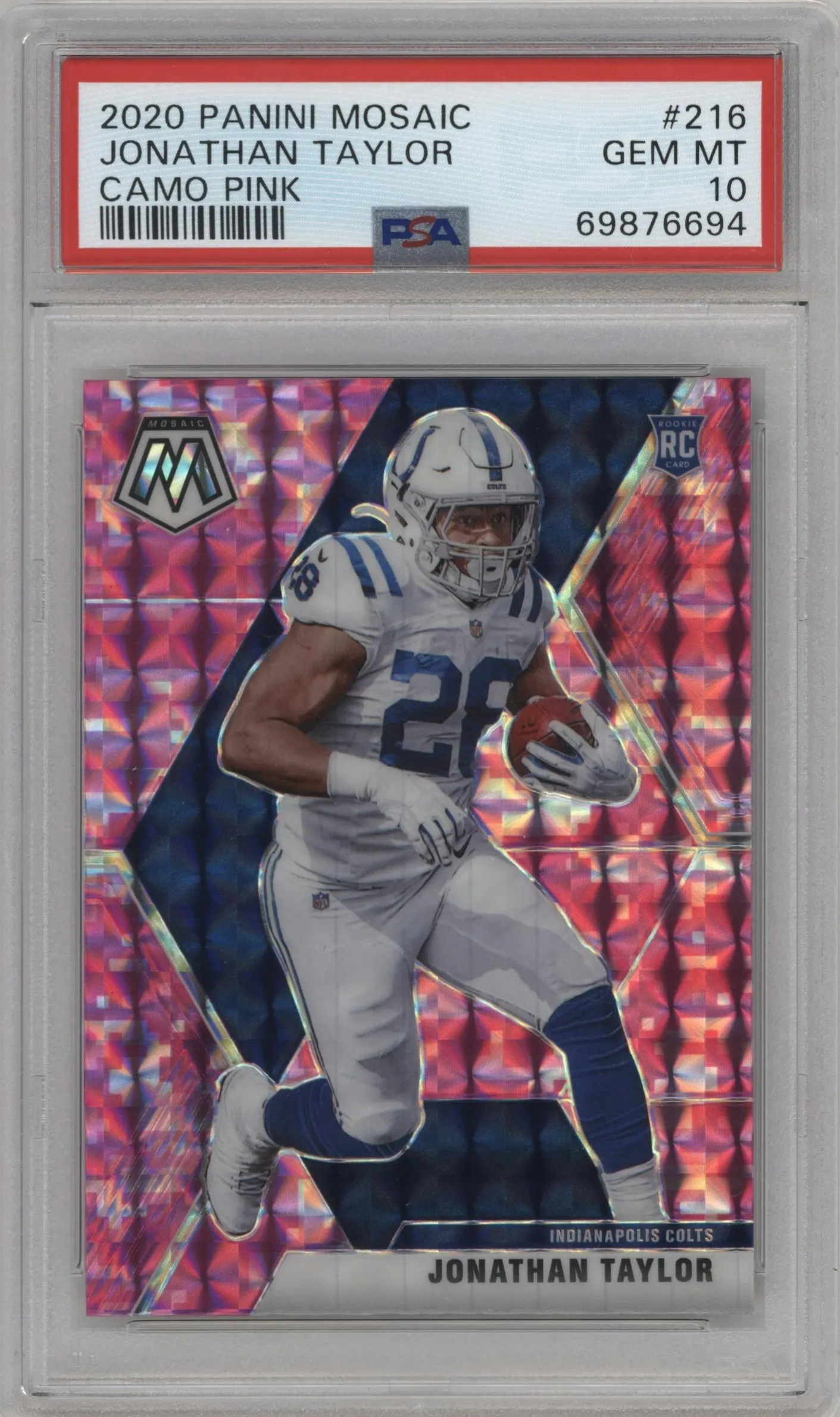 2020 Panini Mosaic Jonathan Taylor Pink Camo #216 PSA 10