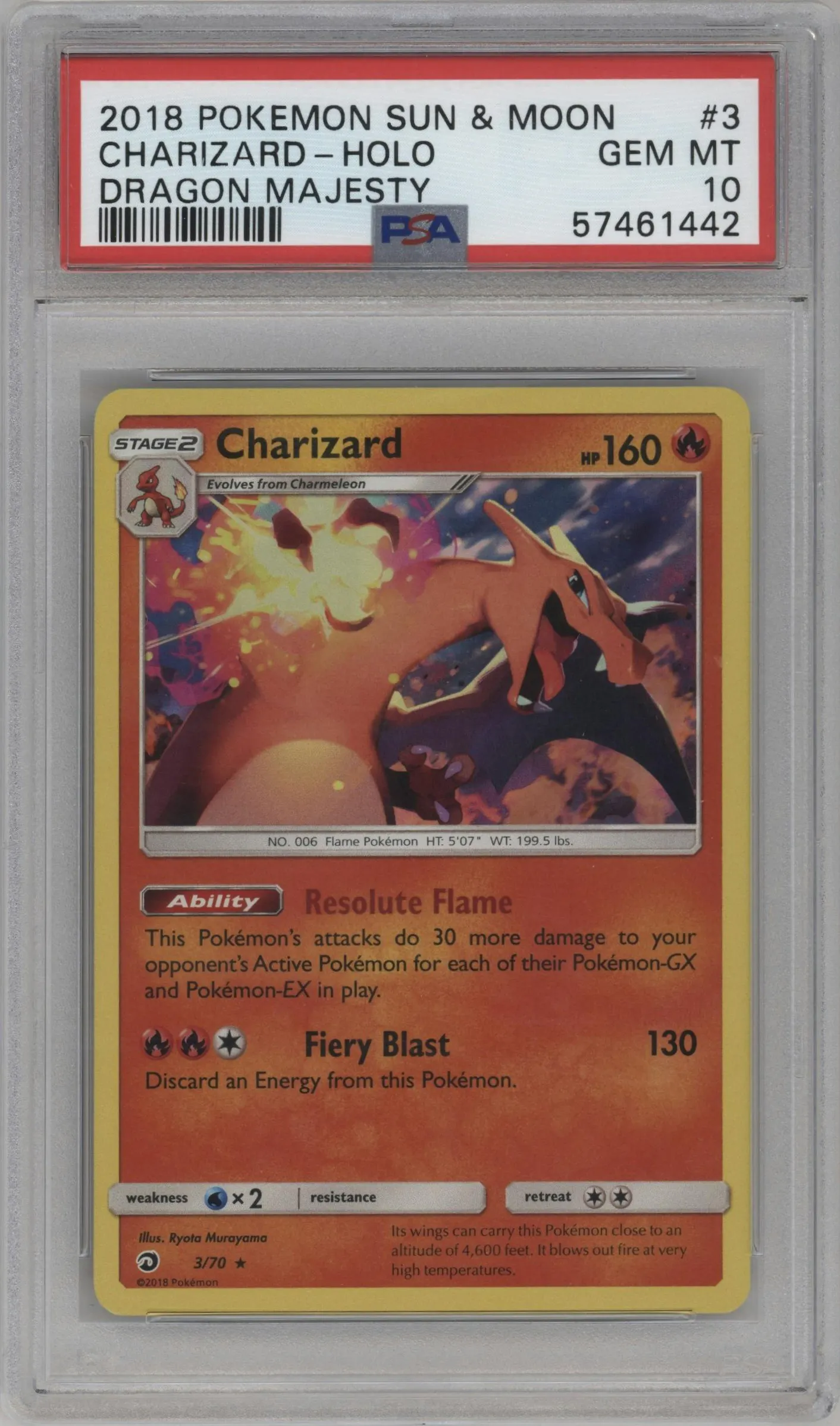 2018 Pokemon S&M Dragon Majesty Charizard #3 PSA 10