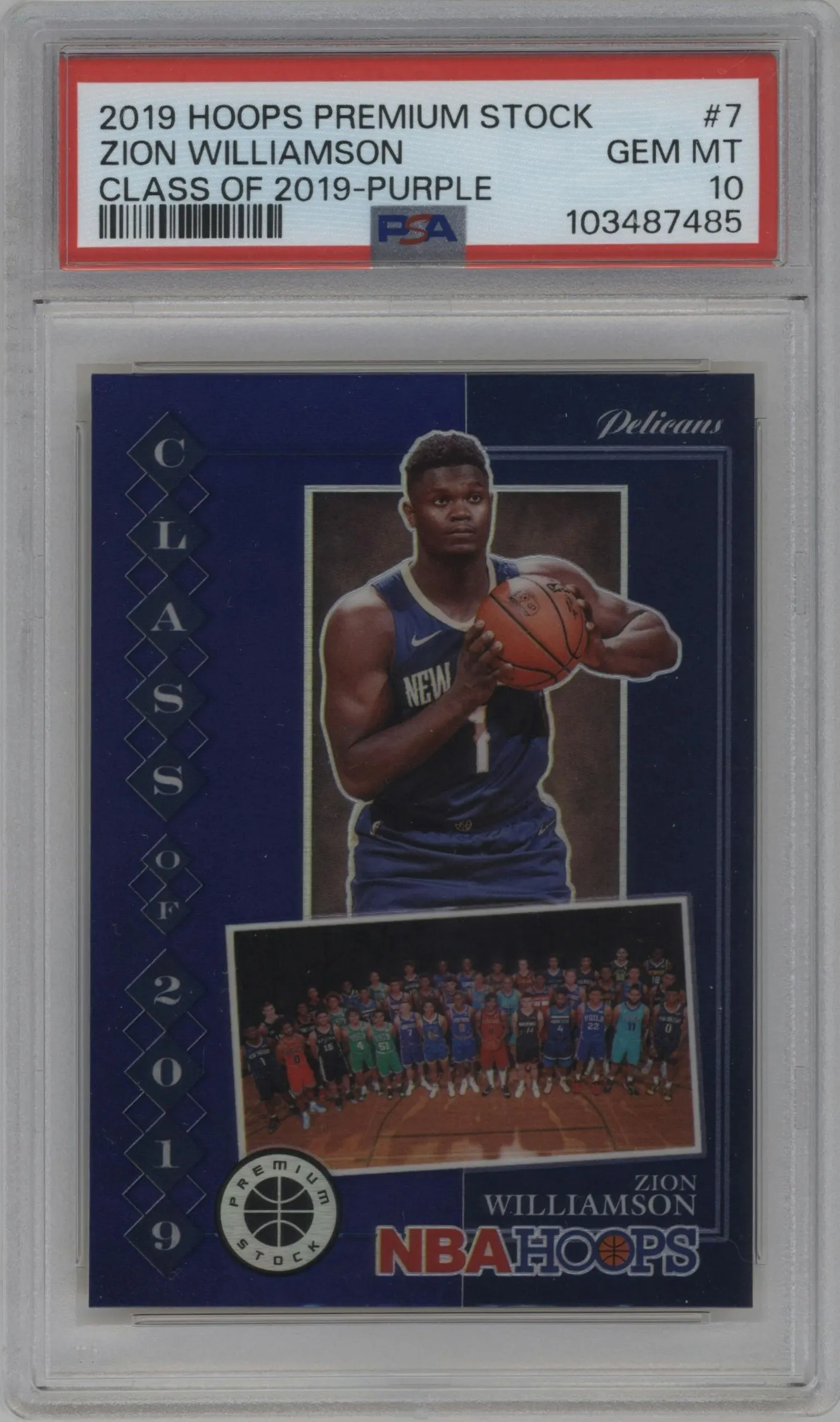 2019 Panini Hoops Premium Stock Class of 2019 Zion Williamson Purple PSA 10
