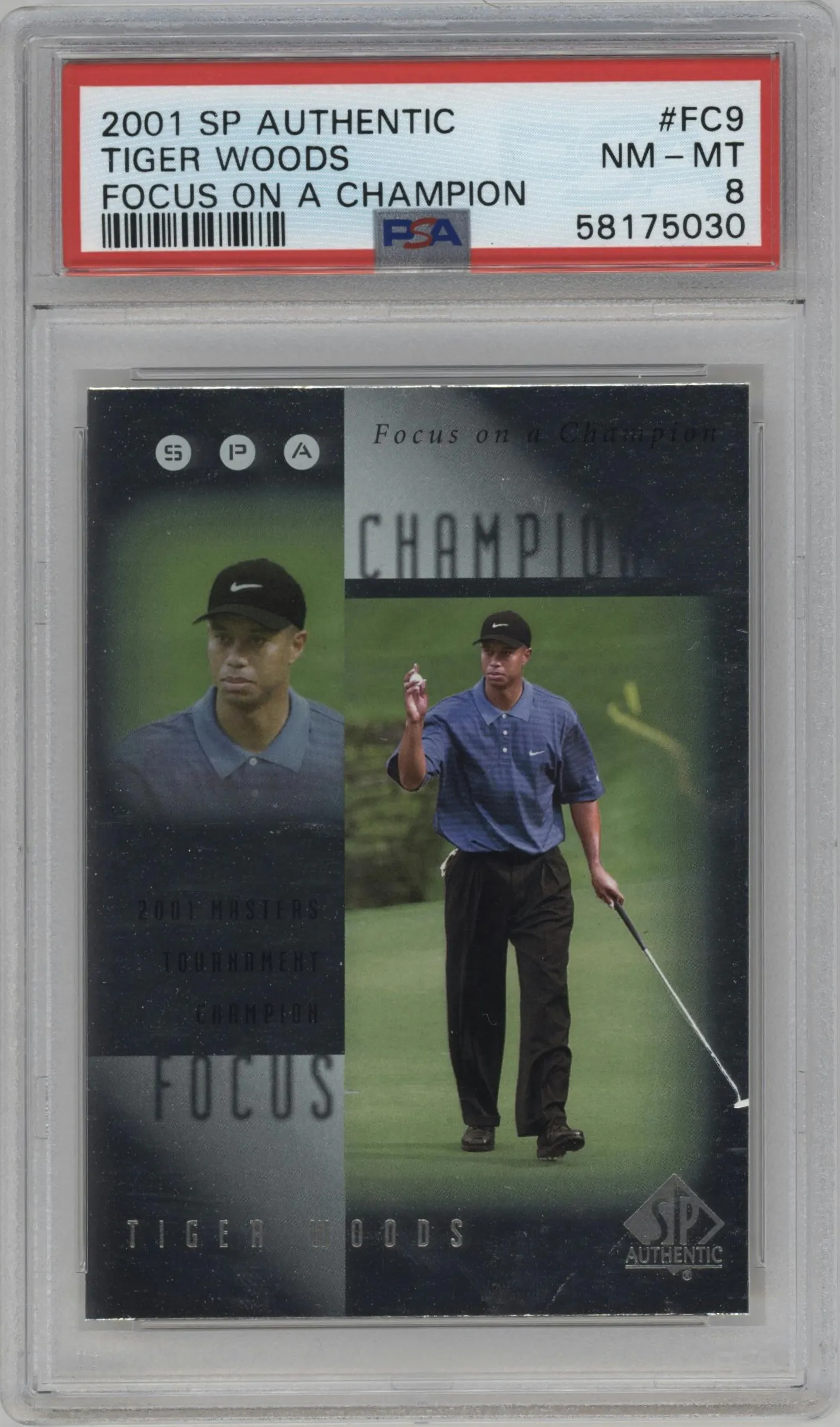 2001 Upper Deck SP Authentic Focus of a Champion Tiger Woods #FC9 PSA 8