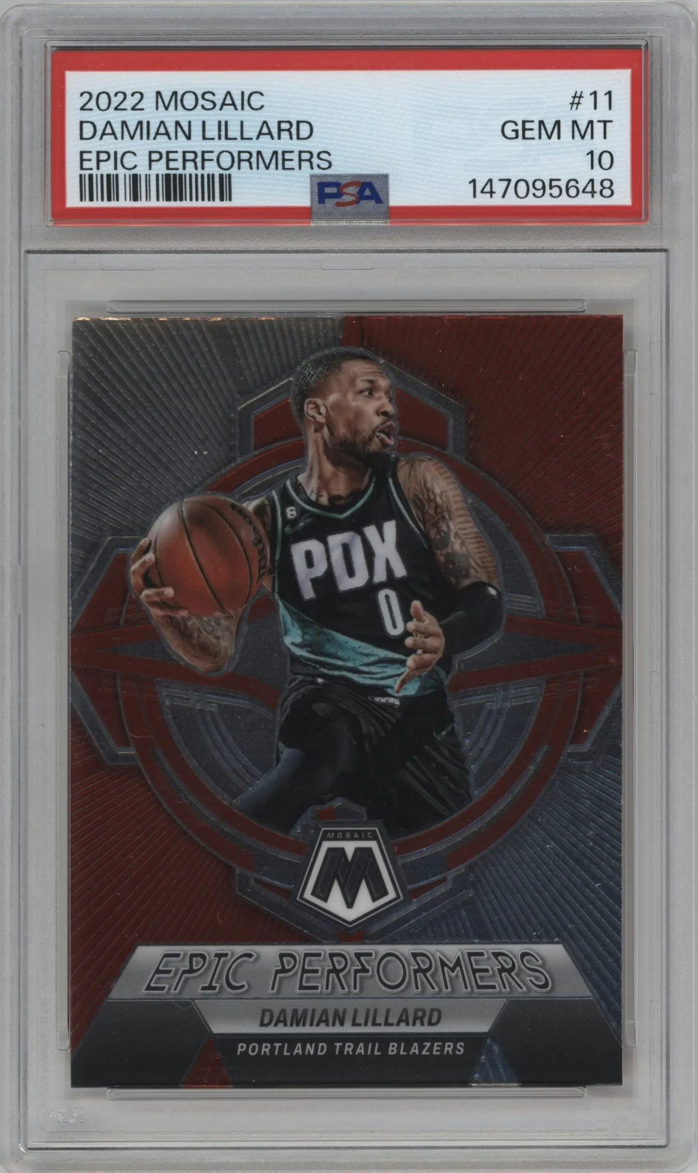 2022 Panini Mosaic Epic Performers Damian Lillard #11 PSA 10