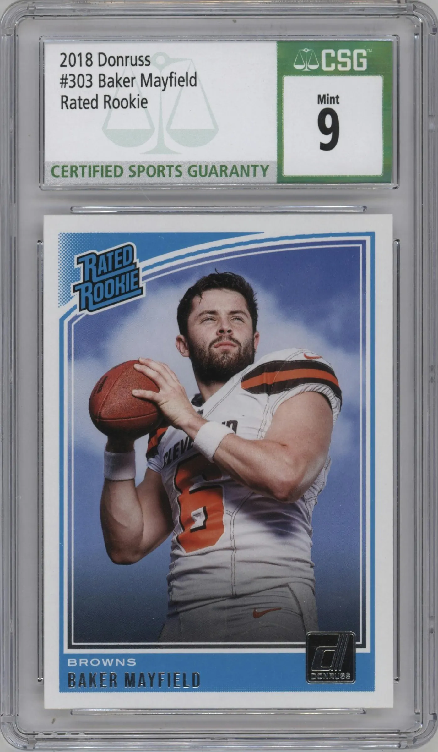 2018 Panini Donruss Rated Rookie Baker Mayfield #303 CGC 9