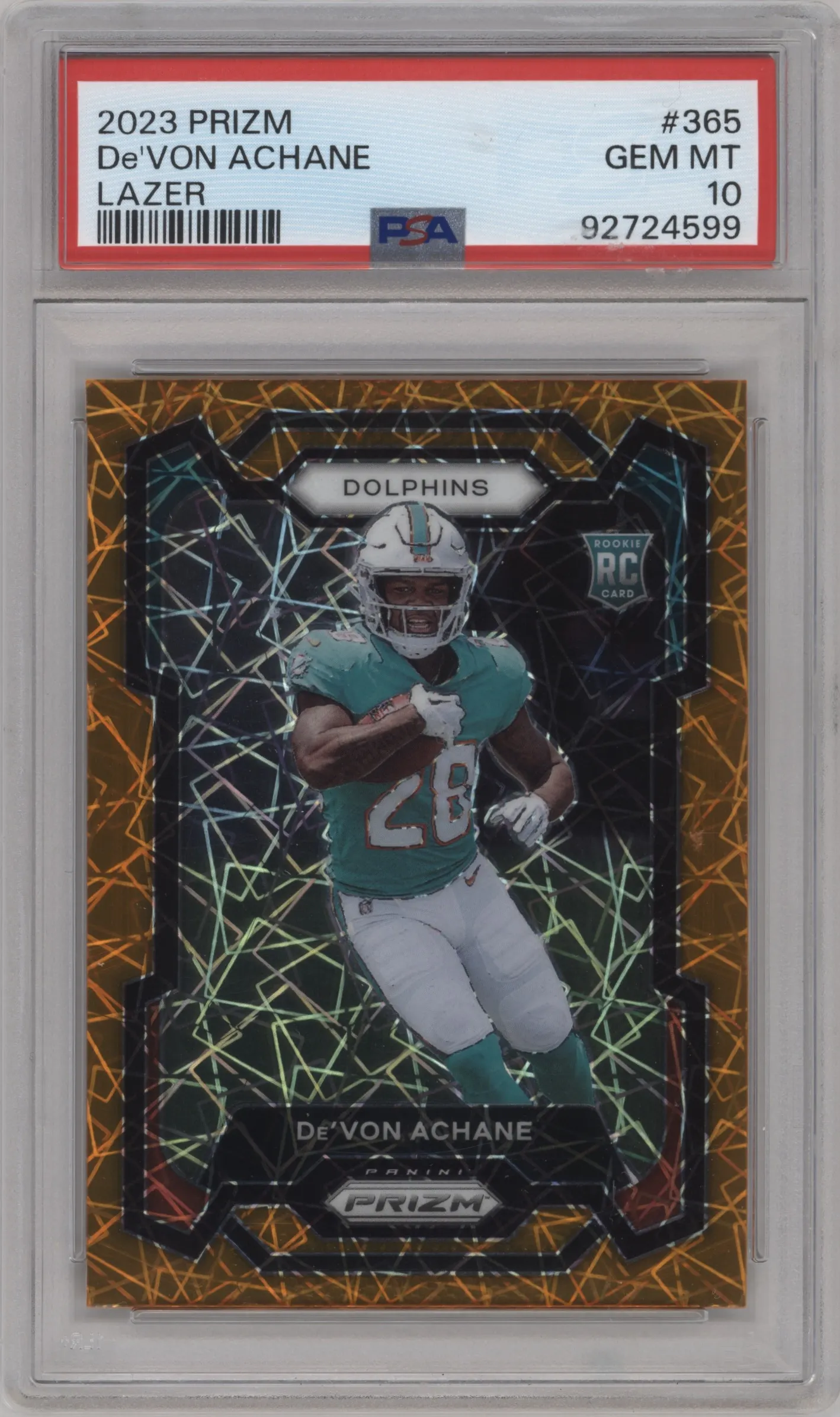 2023 Panini Prizm De'Von Achane Lazer #365 PSA 10
