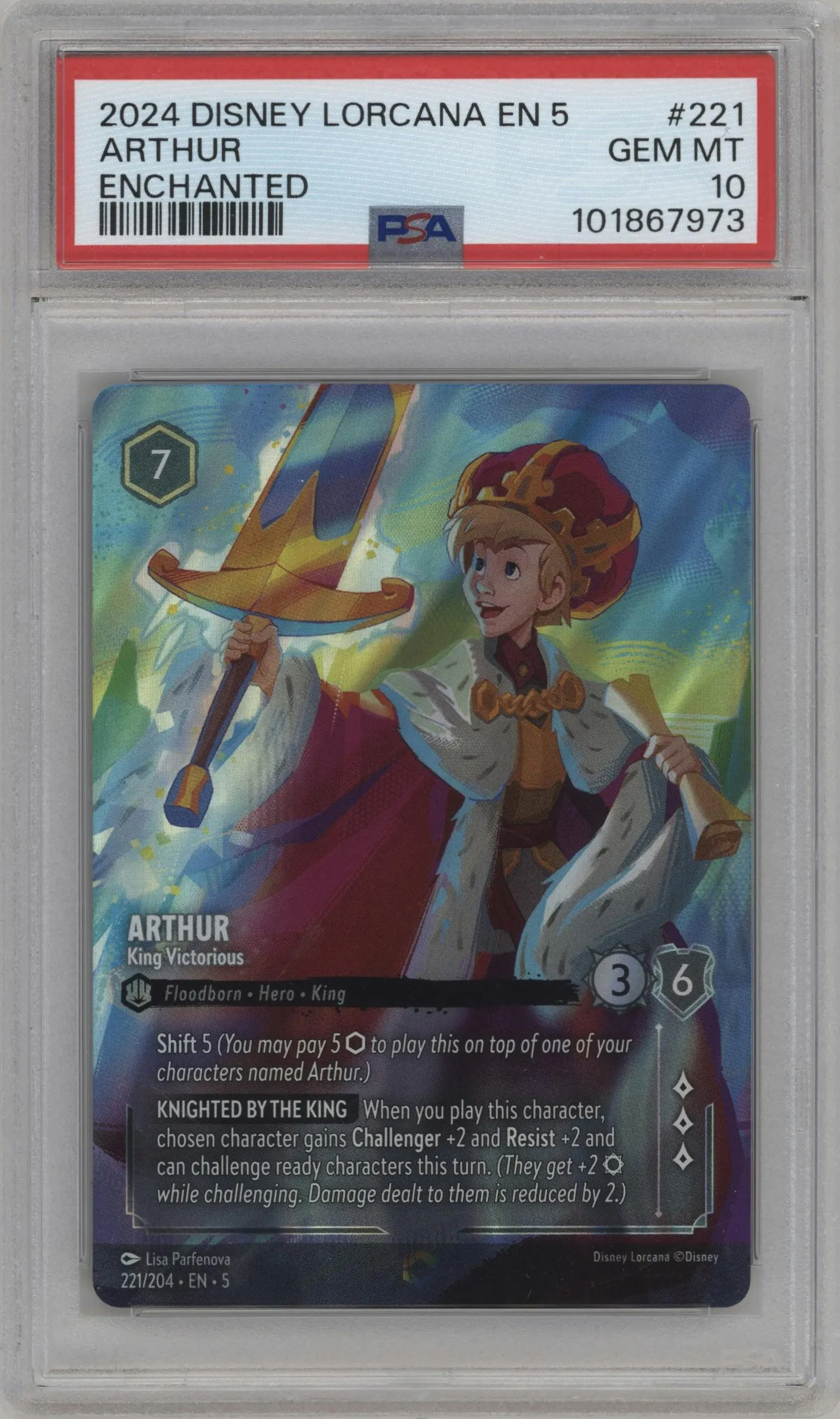 2024 Disney Lorcana Shimmering Skies Arthur Enchanted #221 PSA 10