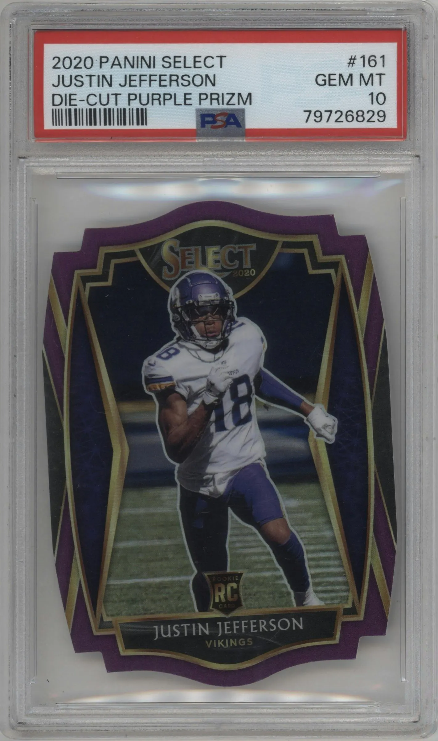 2020 Panini Select Pre.Lvl. Justin Jefferson Die-Cut Purple #161 PSA 10