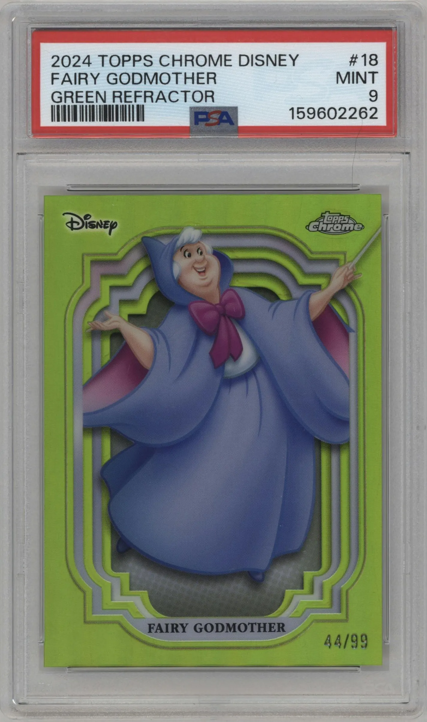 2024 Topps Chrome Disney Fairy Godmother Green Refractor #18 PSA 9