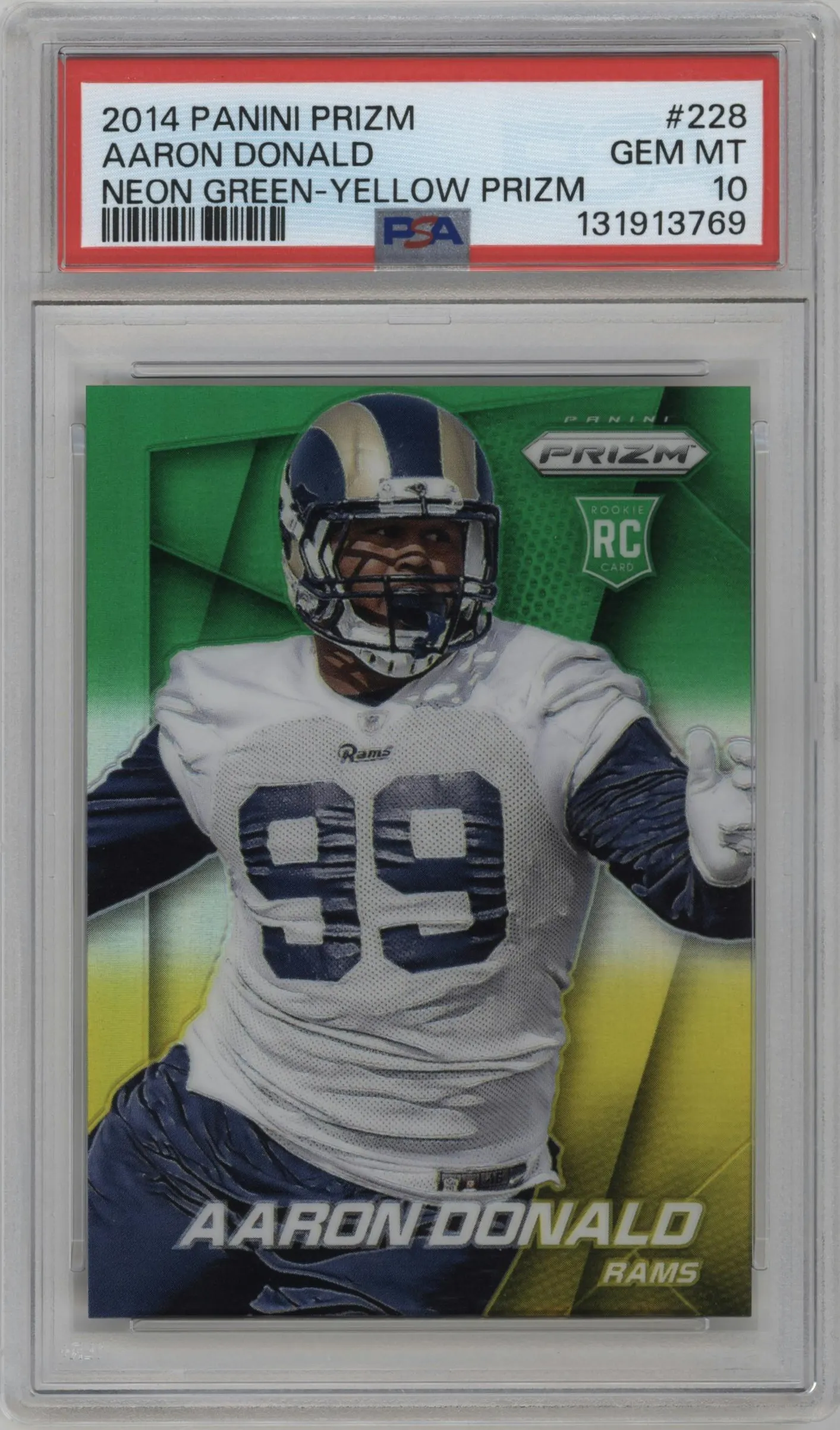 2014 Panini Prizm Aaron Donald Neon Green/Yellow #228 PSA 10