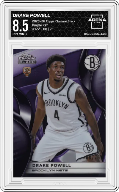 2025 Topps Chrome Black Drake Powell Purple Refractor #122 ARENA CLUB 8.5
