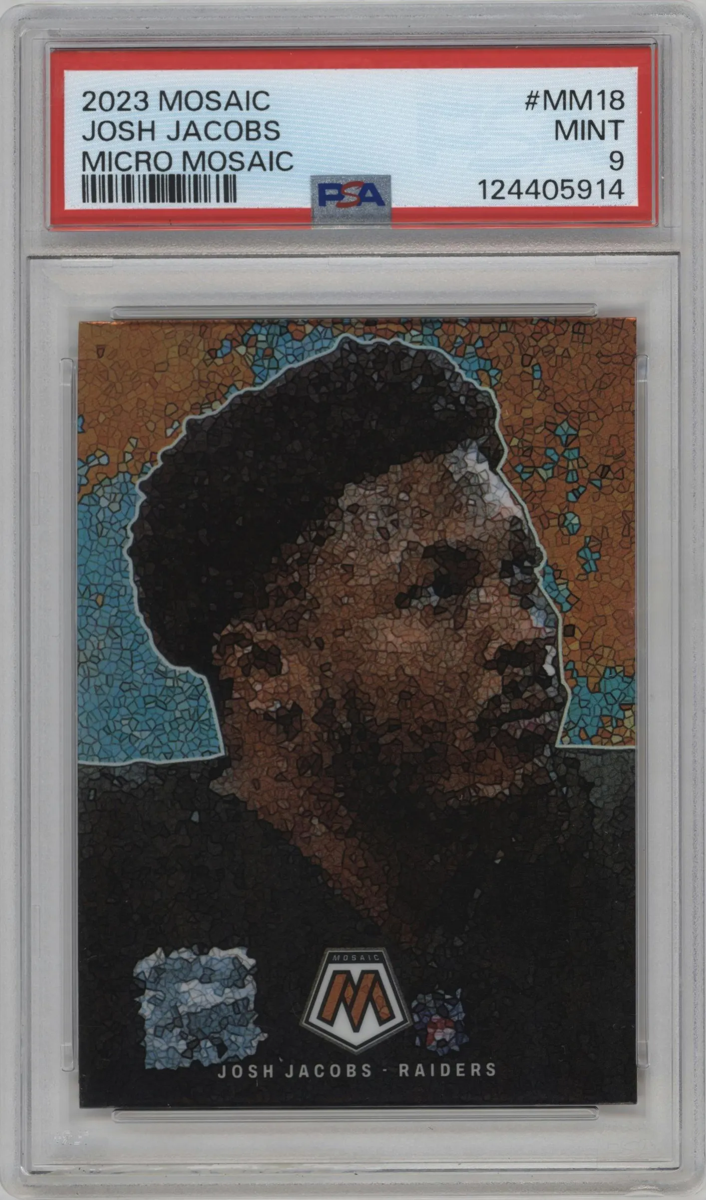 2023 Panini Mosaic Micro Mosaic Josh Jacobs #MM-18 PSA 9