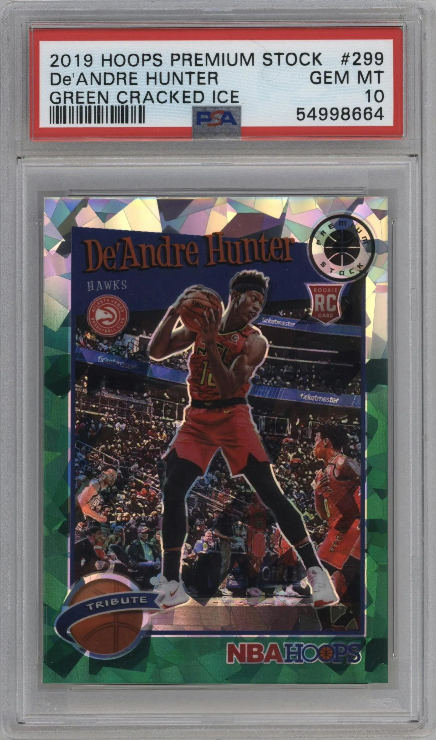 2019 Panini Hoops Premium Stock De'Andre Hunter Green Cracked Ice #299 PSA 10