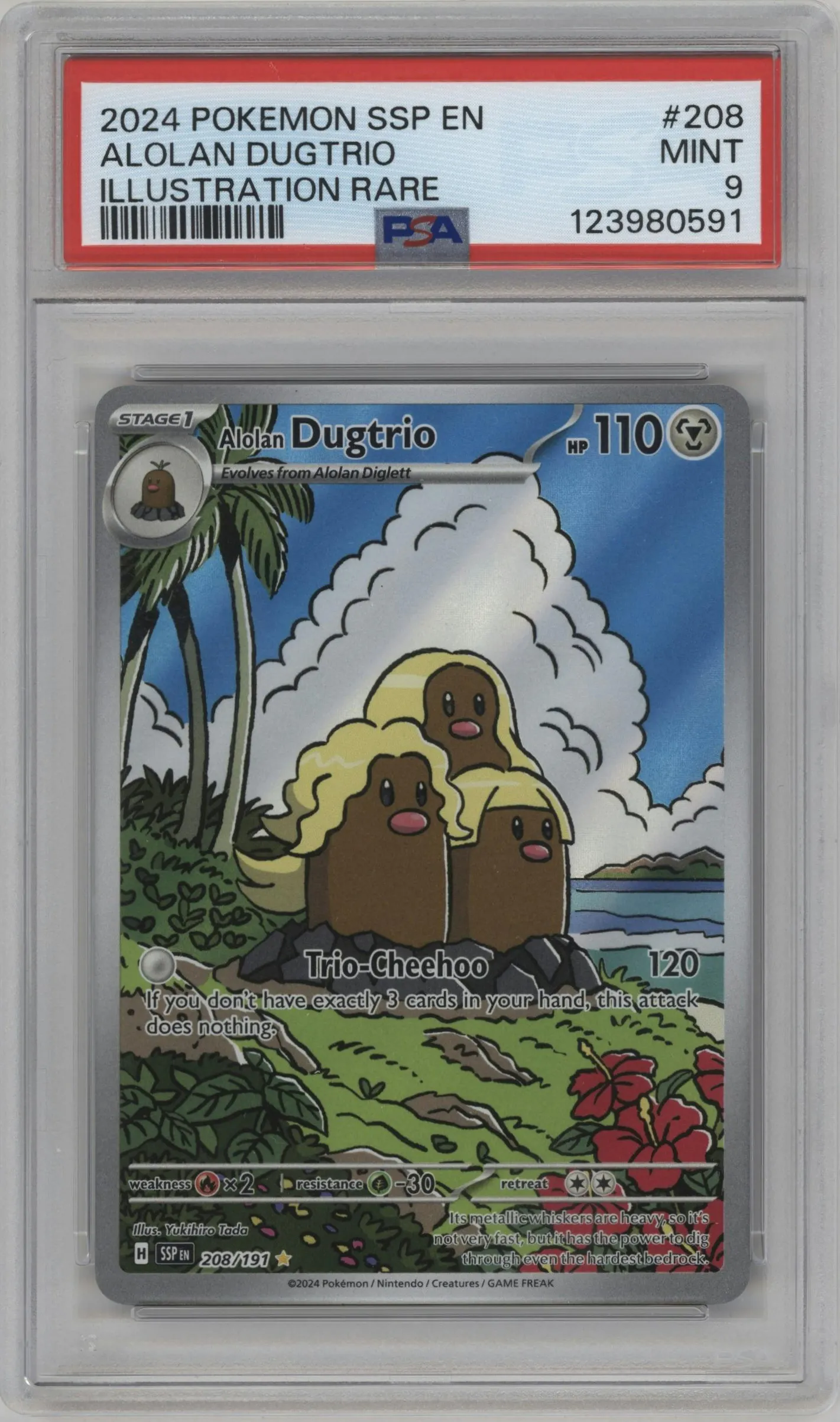 2024 Pokemon SV Surging Sparks Alolan Dugtrio #208 PSA 9