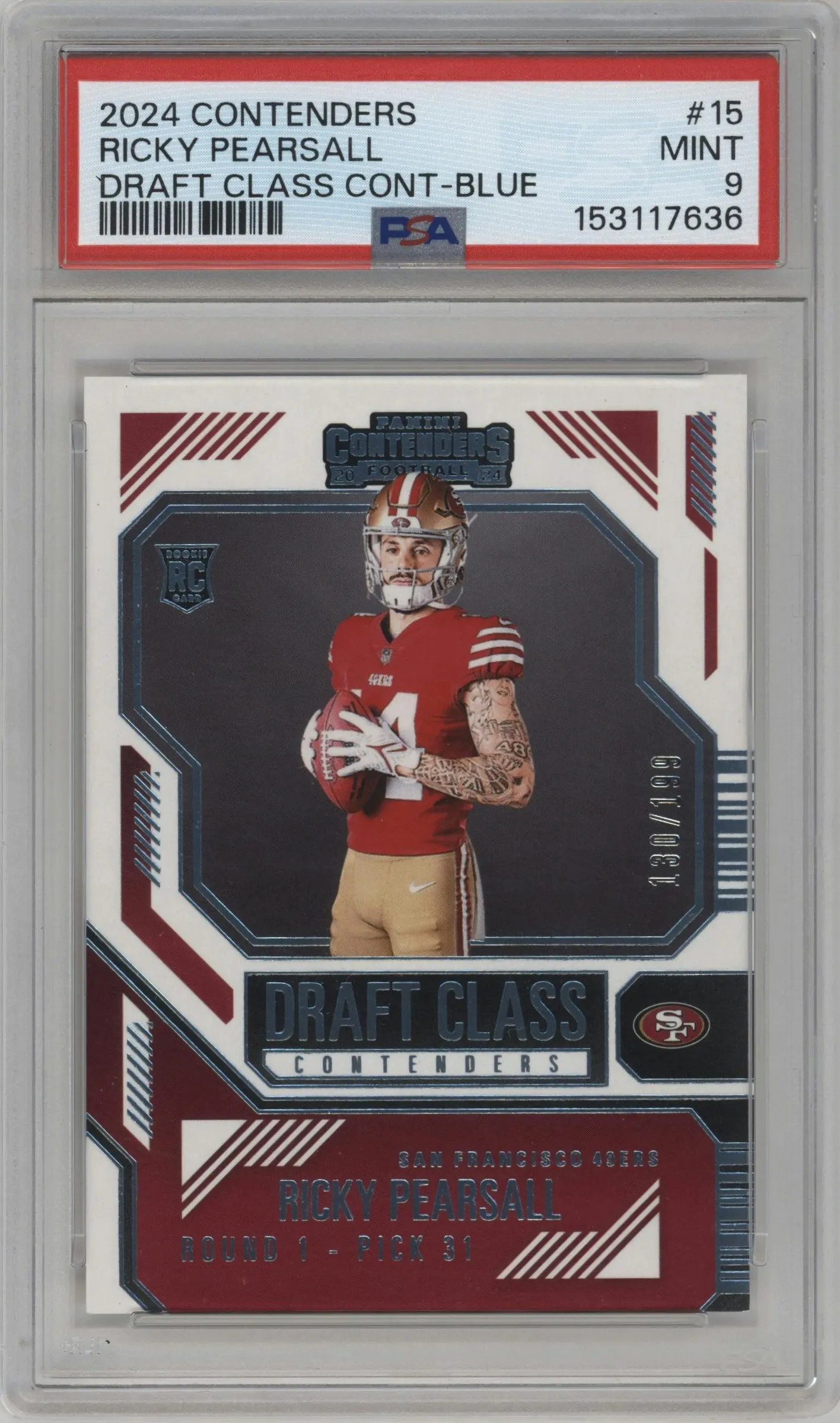 2024 Panini Contenders Draft Class Ricky Pearsall Blue #15 PSA 9